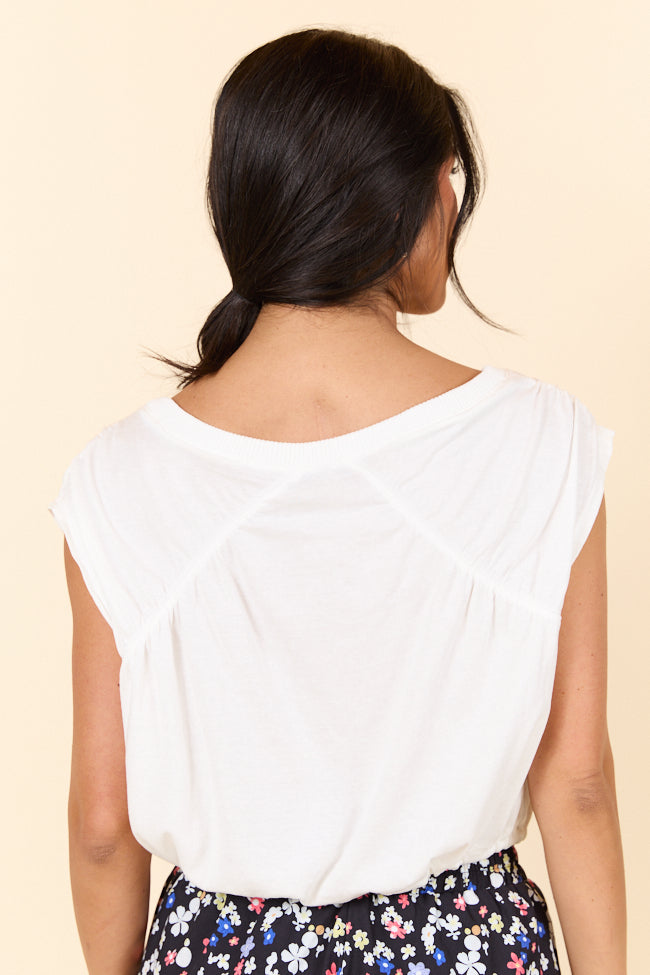 Back Me Up Cap Sleeve Drawstring Waist Knit Top for Women | Casual Summer T-Shirt | Perfect for Beach Outings, Date Nights & Weekend Wear