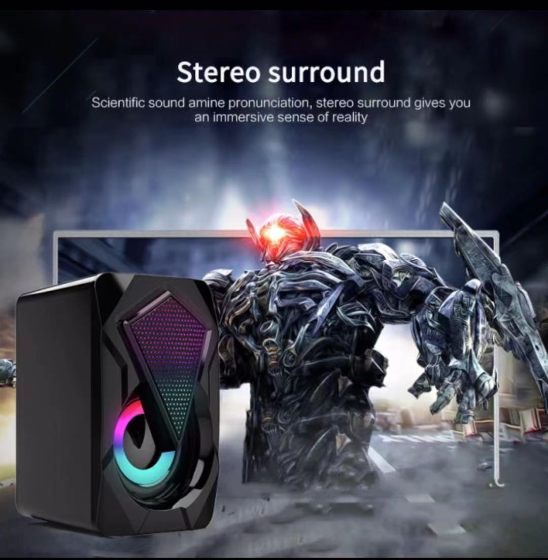RGB LED Gaming Speakers with Colorful Lights - USB Powered PC Computer Speakers for Desktop, Laptop, PS4, Xbox, TV - Perfect for Gaming Setups, Home Office & Entertainment Systems (2 Pack)