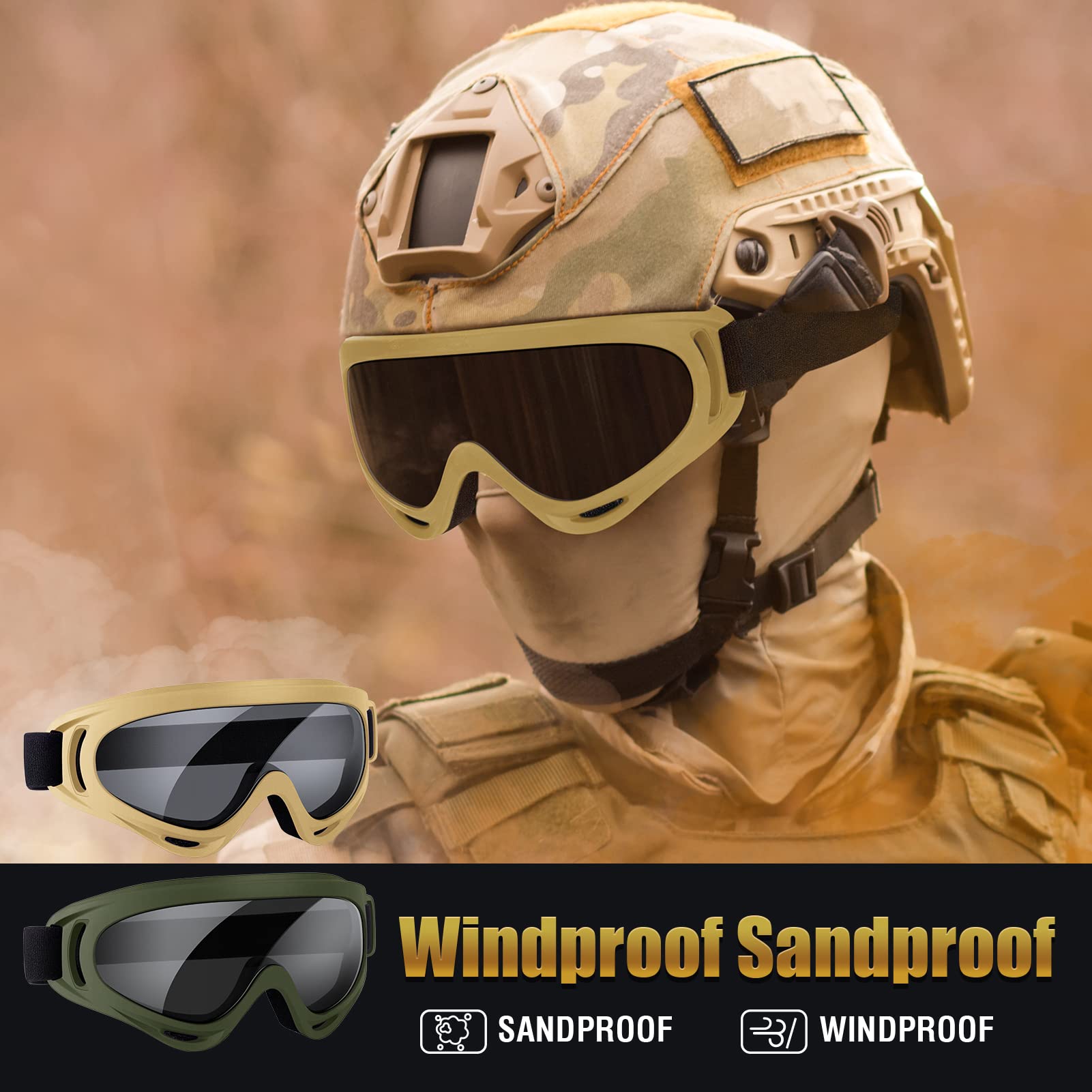 Airsoft Tactical Goggles 2-Pack - Military Grade Anti-Fog Shooting Glasses for Outdoor Sports & Tactical Training | Perfect for Airsoft, Paintball, Hunting & Range Shooting