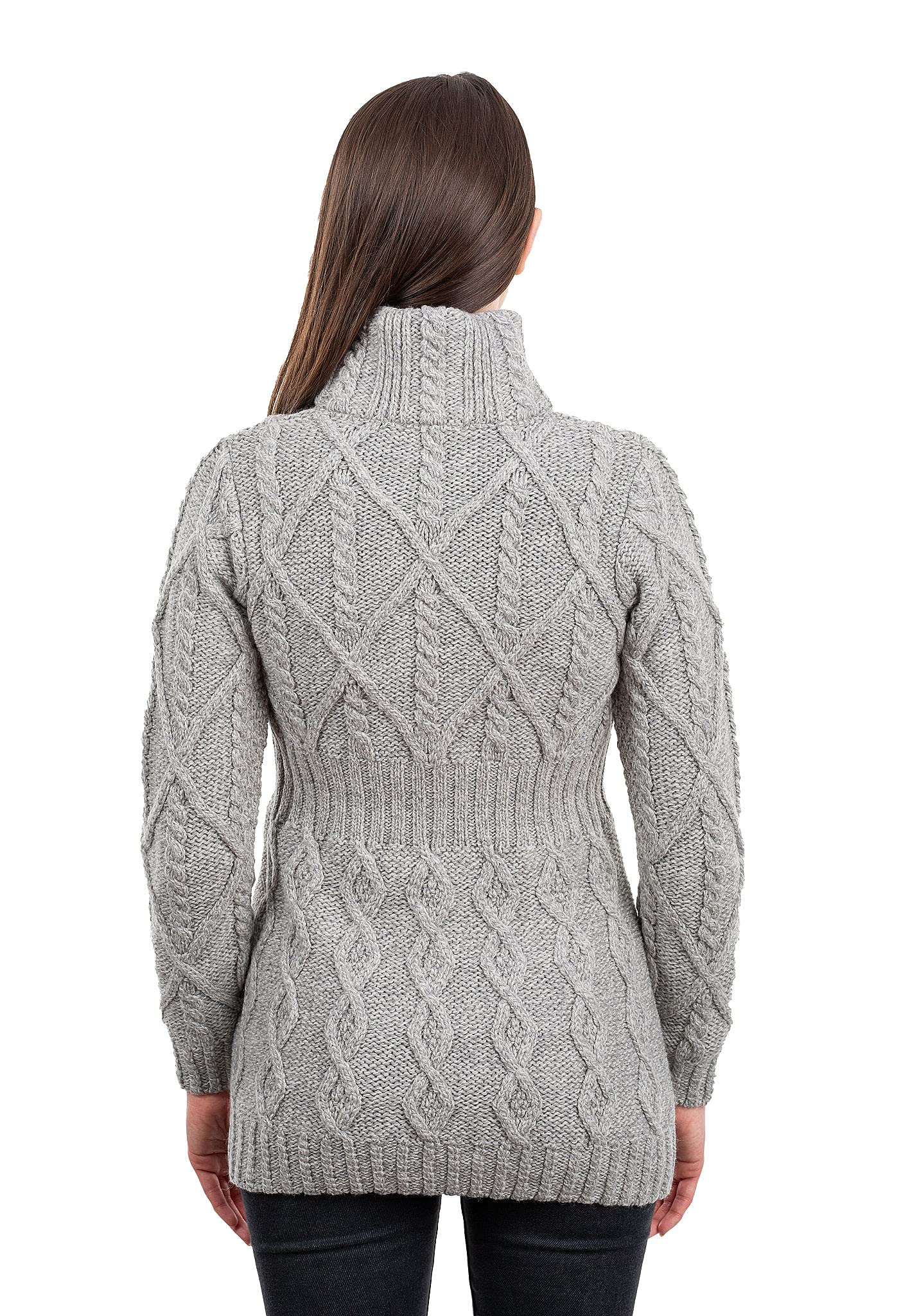 SAOL - 100% Merino Wool Women's Cable Knit Cardigan Full Zip Sweater | Warm Winter Coat for Women | Perfect for Outdoor Activities, Office Wear & Casual Outfits
