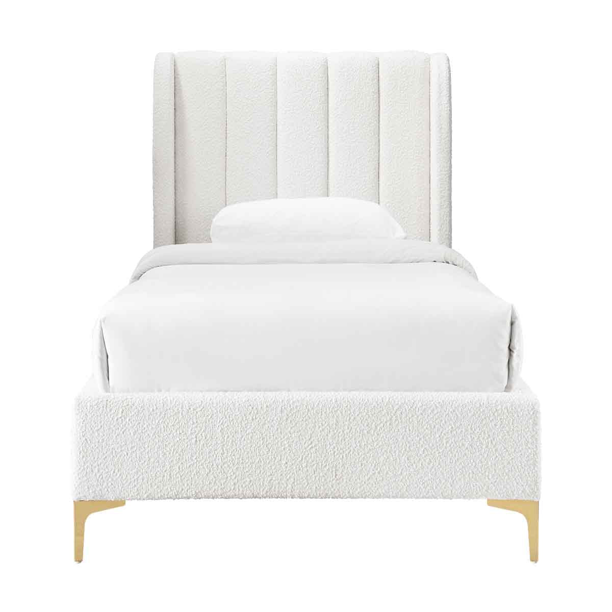 Georgia Boucle Fabric Single Bed Frame - White | Modern Minimalist Bedroom Furniture for Small Spaces & Guest Rooms