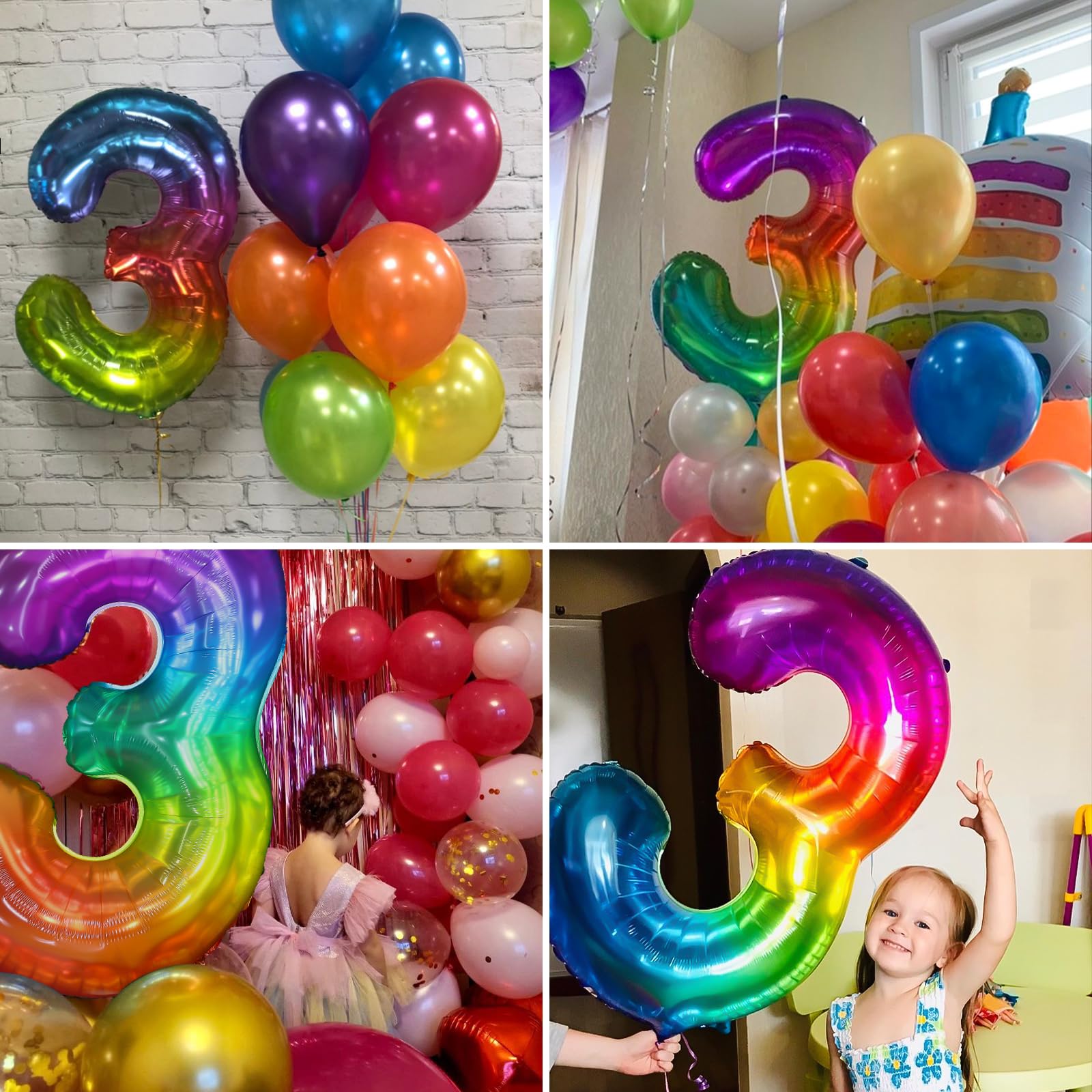40 Inch Rainbow Number 3 Foil Balloon - Large Mylar Balloons for Birthday Party Decorations, Wedding Anniversary, Baby Shower & Special Events - Perfect for Girls, Boys, Party Backdrops & Photo Booth Props