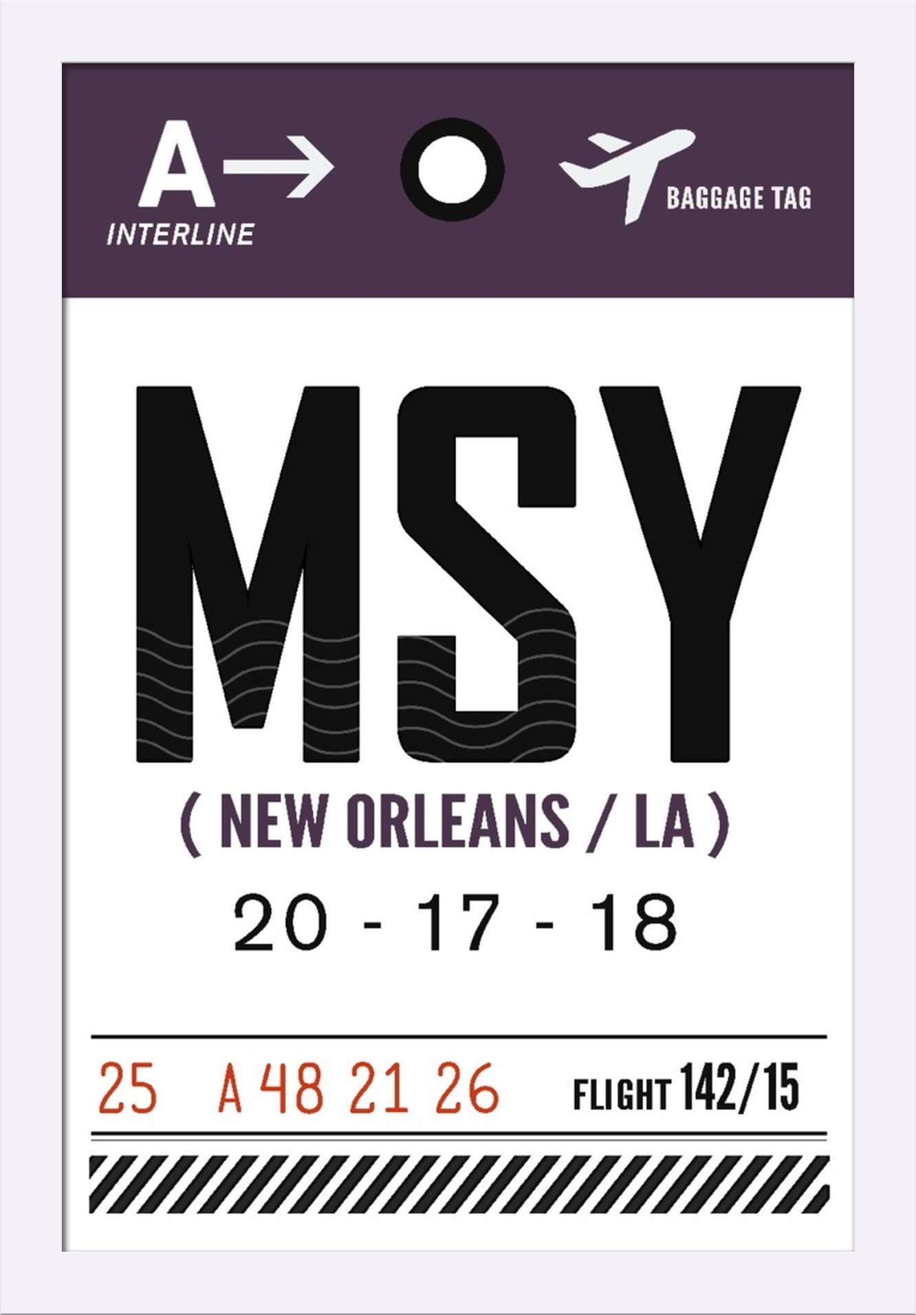 New Orleans MSY Louisiana Luggage Tag - 16x24 Giclee Fine Art Print with Recycled Wood Frame in White | Travel Accessories for Suitcases & Bags
