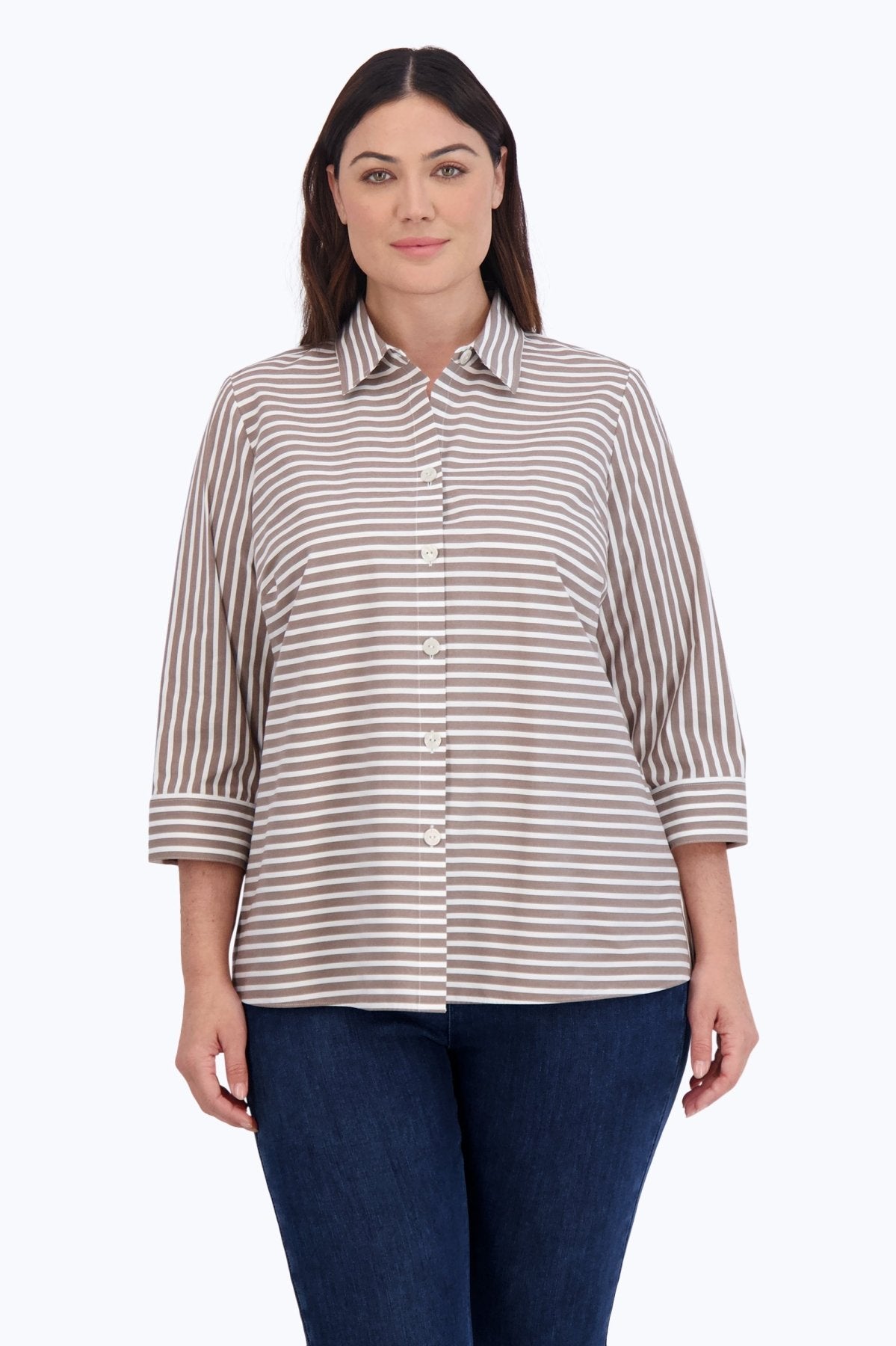 Kelly Plus No Iron Stretch 3/4 Sleeve Shirt for Women - Wrinkle-Free Comfort Fit Blouse for Office, Travel & Casual Wear