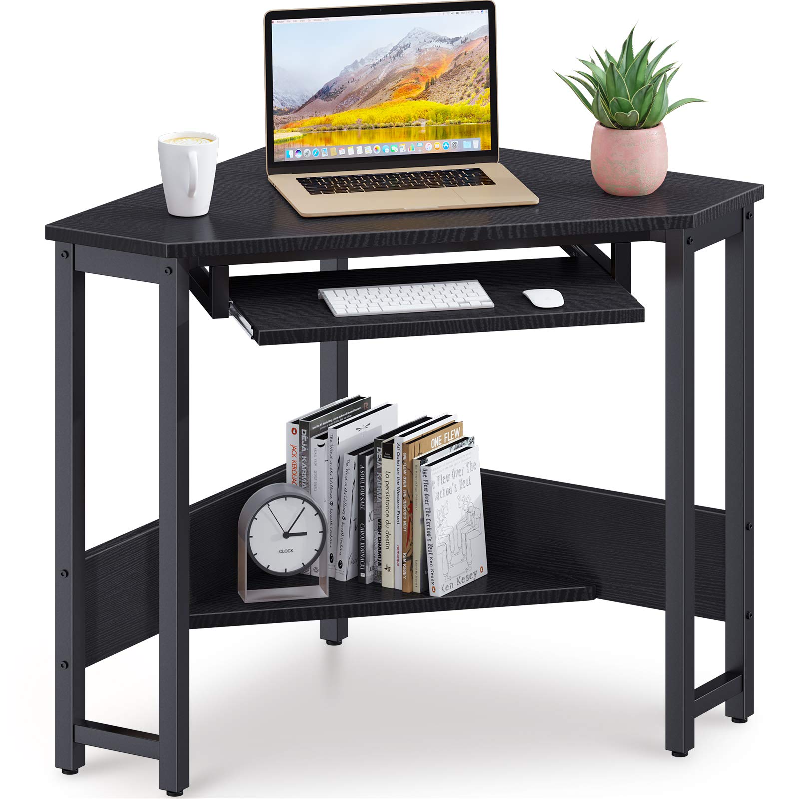 Black ODK Corner Desk with Keyboard Tray - Sturdy Steel Workstation for Home Office