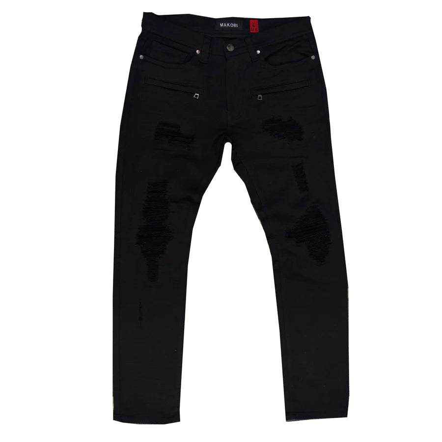 Makobi M1771 MAKOBI PETANI Distressed Shredded Jeans with Bleach Spots - Black/Black for Men's Streetwear & Casual Outfits