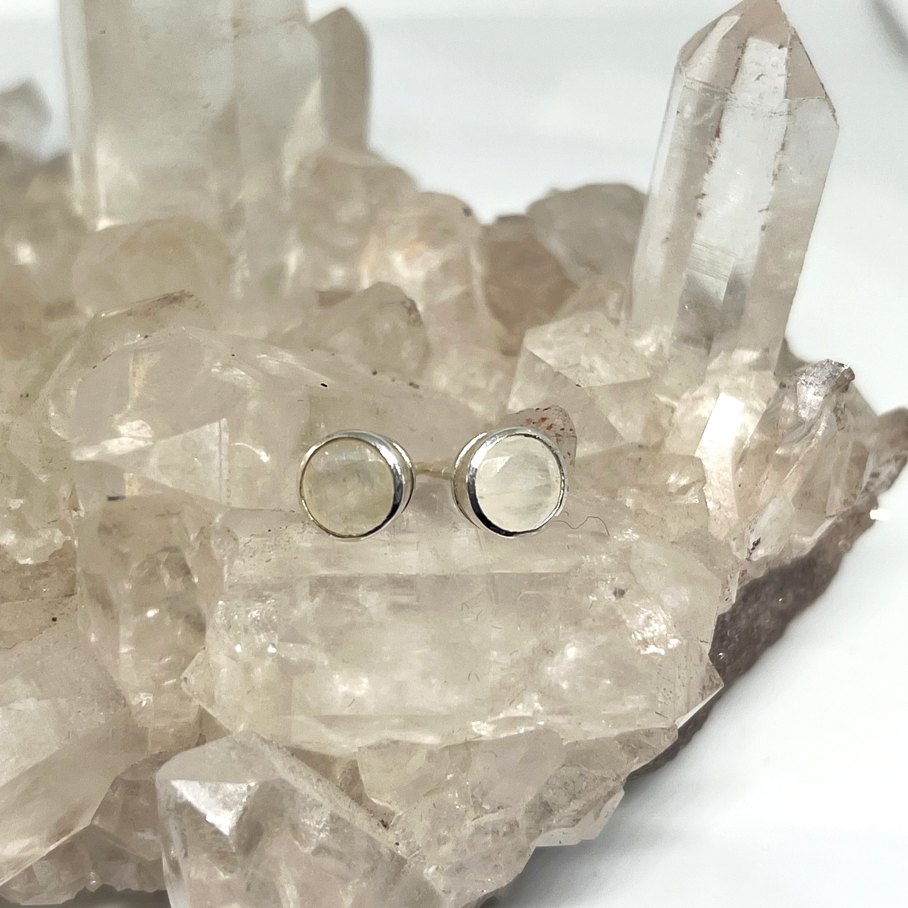 Round Faceted Gemstone Bezel Set Stud Earrings PSE003 - Elegant Jewelry for Women, Perfect for Parties, Weddings & Everyday Wear