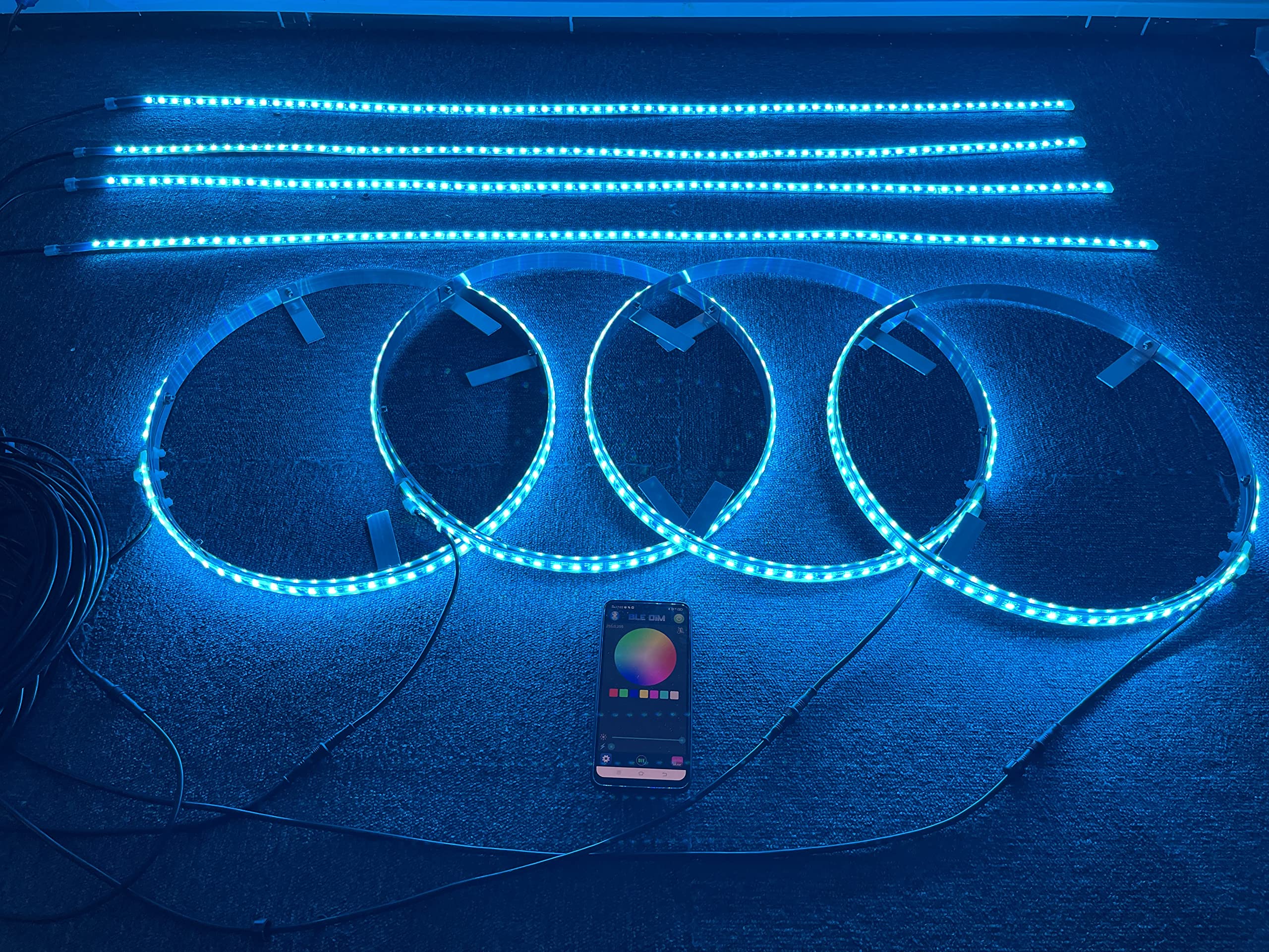 4PCS RGB LED Wheel Ring Lights & 4PCS 1.4M Underbody Neon Light Kit - 17.5