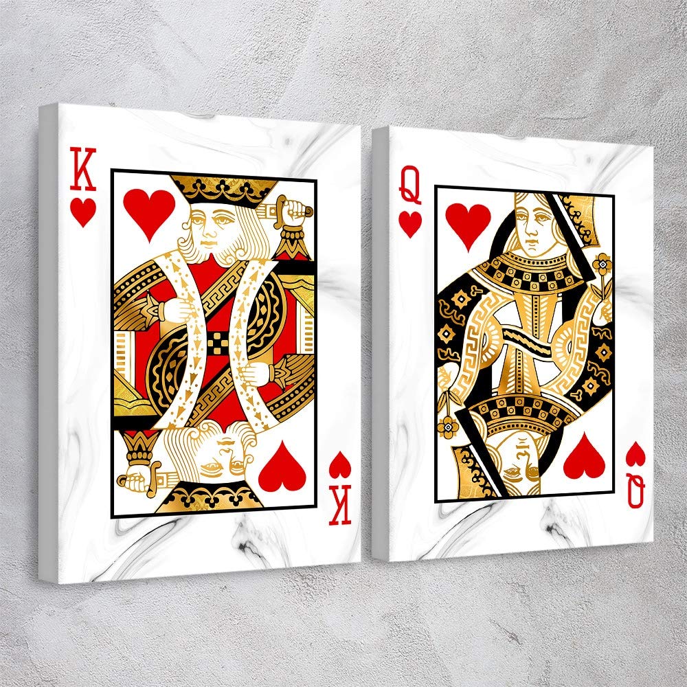 Imperial Set - King & Queen of Hearts Playing Cards Gold, Classic, Platinum Canvas Print Wall Art - Home Décor Ready to Hang - Made in USA (24x36 Inches) - Perfect for Game Rooms, Living Rooms, and Themed Parties