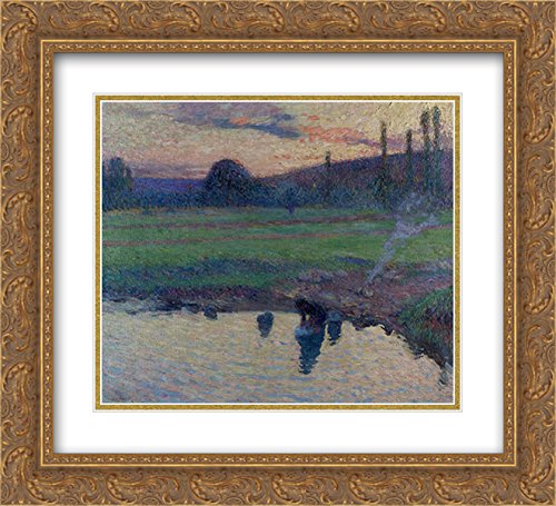 Henri Martin Lavandiere on the Pond Bank Art Print - 22x20 Gold Ornate Framed Museum Quality Double Matted Painting - Perfect for Living Room, Bedroom & Office Wall Decor