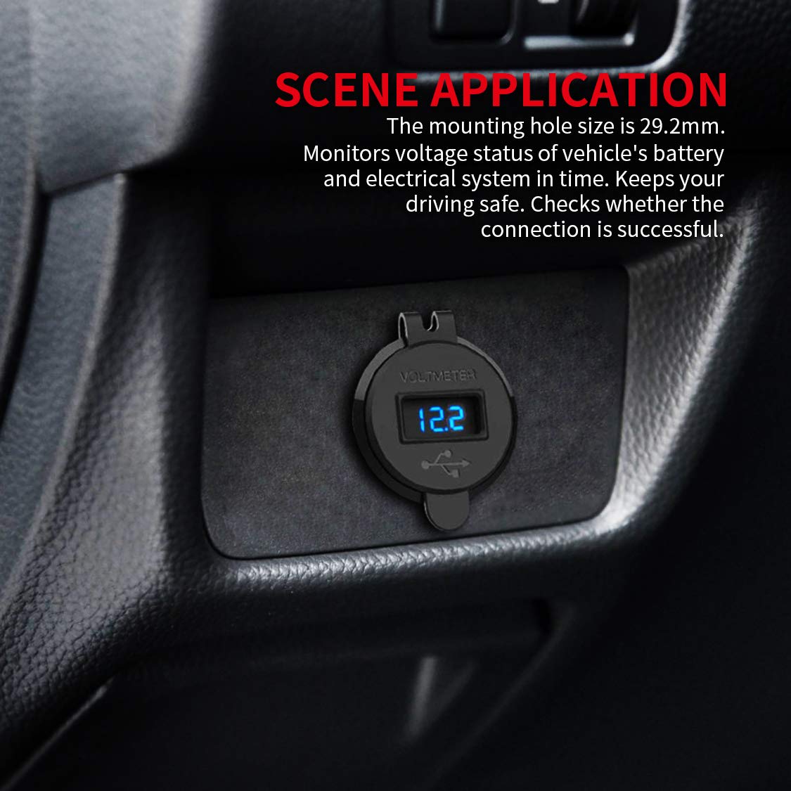Fast Charging Car Outlet - Quick Charge 3.0 USB & 12V/24V Socket with LED Voltmeter for Automotive, Marine & ATV Use