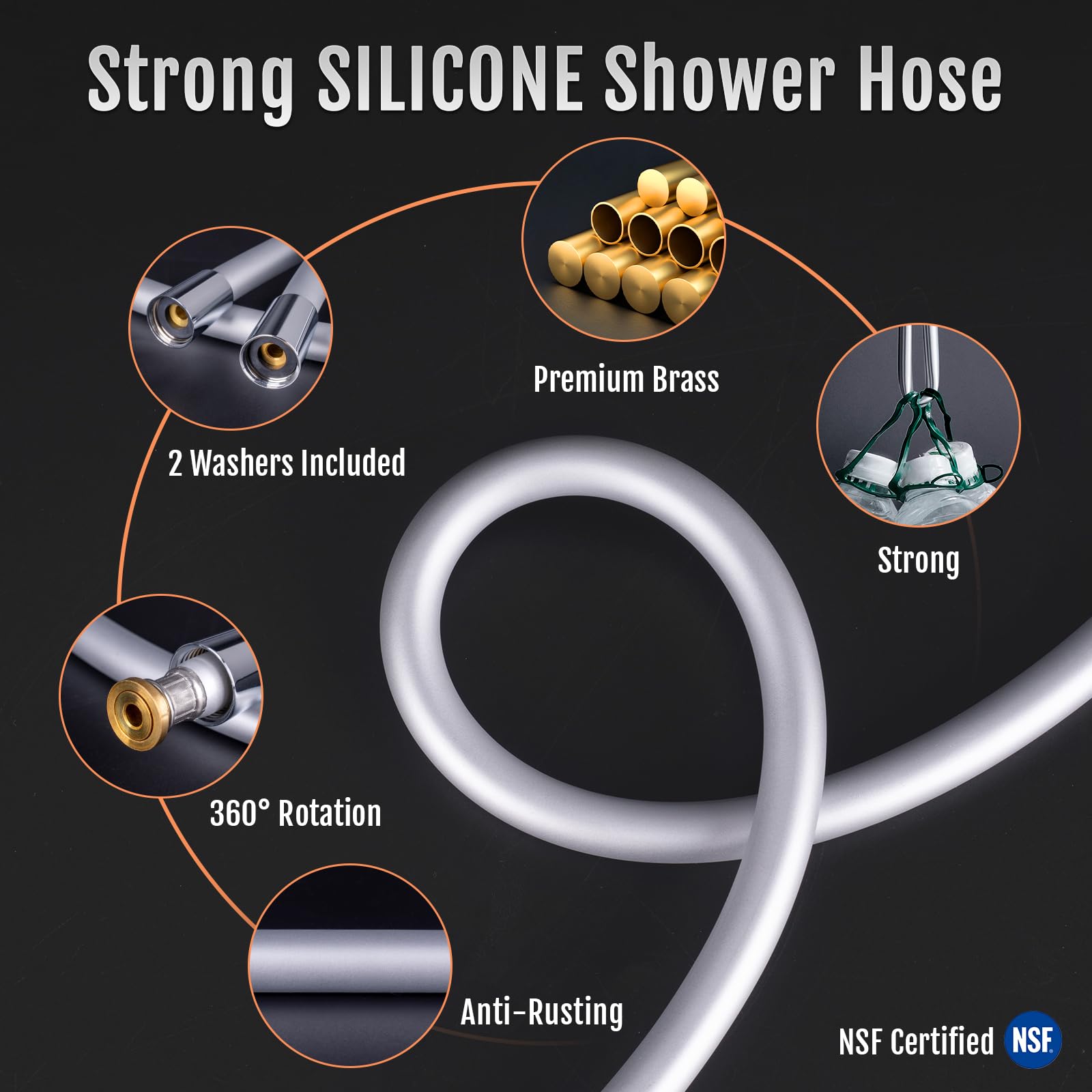 Premium Brass RV Shower Hose Replacement - 60 Inch Kink-Free Silicone Handheld Shower Head Hose for Cleaning, Pet Bathing & Bidet Use - Food Grade Safe & Durable Silver Shower Extension (Perfect for RV, Camping & Home Bathroom Upgrades)