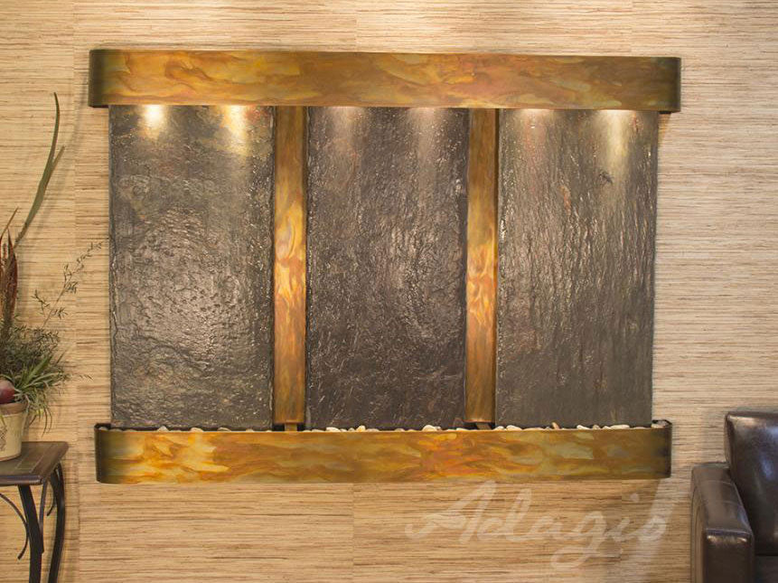 Adagio Olympus Falls Round Rustic Copper Multi-Color Natural Slate Tabletop Fountain OFR1004 - Perfect for Home Decor, Garden, and Relaxation Spaces