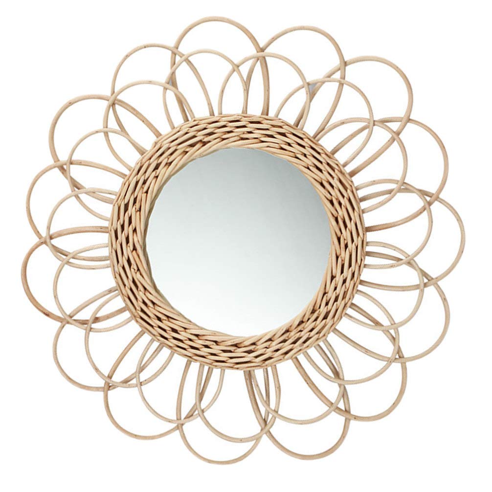 Elegant Cabilock Rattan Woven Wall Mirror - Handmade Nordic Style Decorative Mirror for Makeup & Photography | Perfect for Bedroom, Bathroom & Living Room Decor