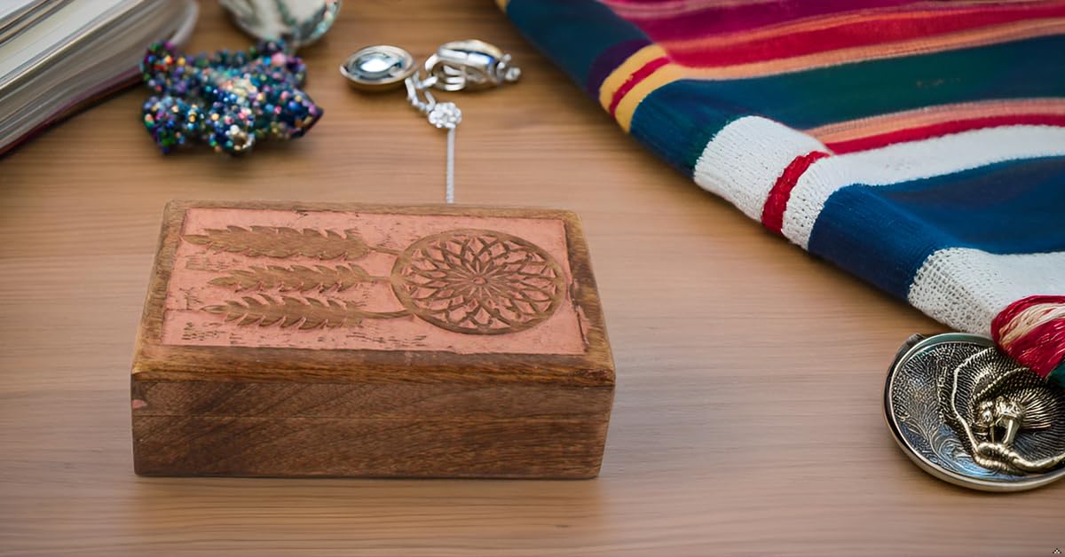 Handmade Wooden Dream Catcher Jewelry Box - Pink Decorative Storage Organizer for Necklaces, Rings & Watches | Perfect Birthday Gift for Women | Keepsake Box for Bedroom, Dresser & Travel
