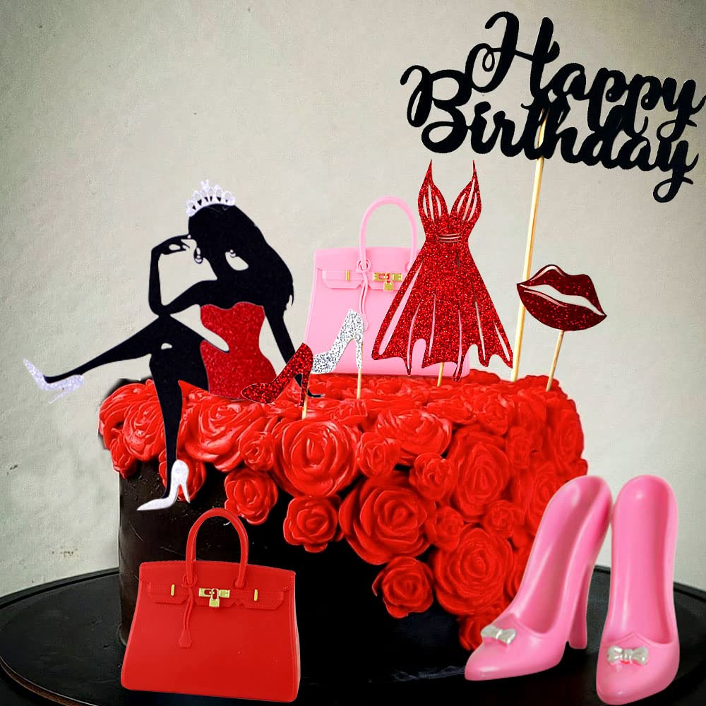 JeVenis Elegant High Heel Cake Topper - Red Shoe Birthday Cake Decoration for Women, Queen Theme Party, Bridal Shower & Bachelorette Dessert Decorations