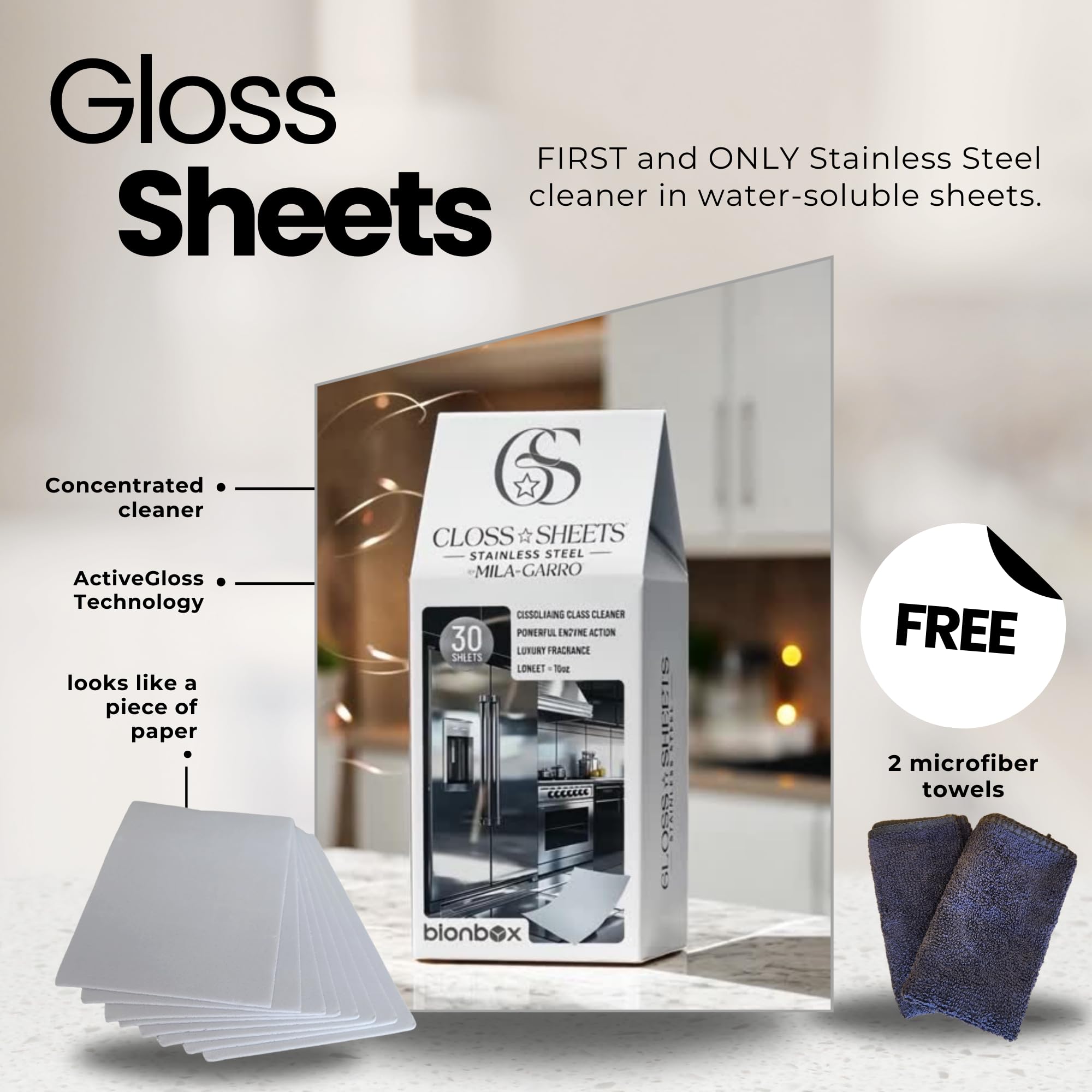 Premium Stainless Steel Cleaner Concentrate - Makes 3.75 Gallons | Removes Fingerprints, Water Marks & Grease | Professional-Grade Appliance Cleaner | Includes 2 Free Microfiber Cloths | Ideal for Kitchen Appliances, Sinks & Commercial Equipment