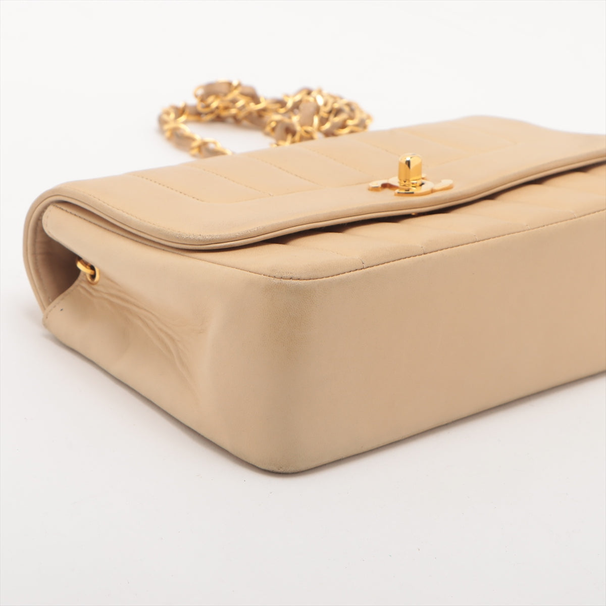 Chanel CC Logo Mademoiselle Lambskin Single Flap Shoulder Bag with Chain Strap in Beige | Luxury Designer Handbag for Women | Perfect for Date Nights, Parties & Special Occasions