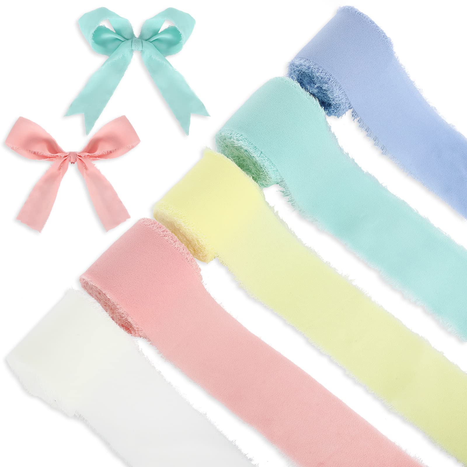 Whaline 5 Rolls Handmade Silk Fringe Ribbon Set - Soft Chiffon Ribbons for Gift Wrapping, Wedding Bouquets, DIY Crafts (1.5