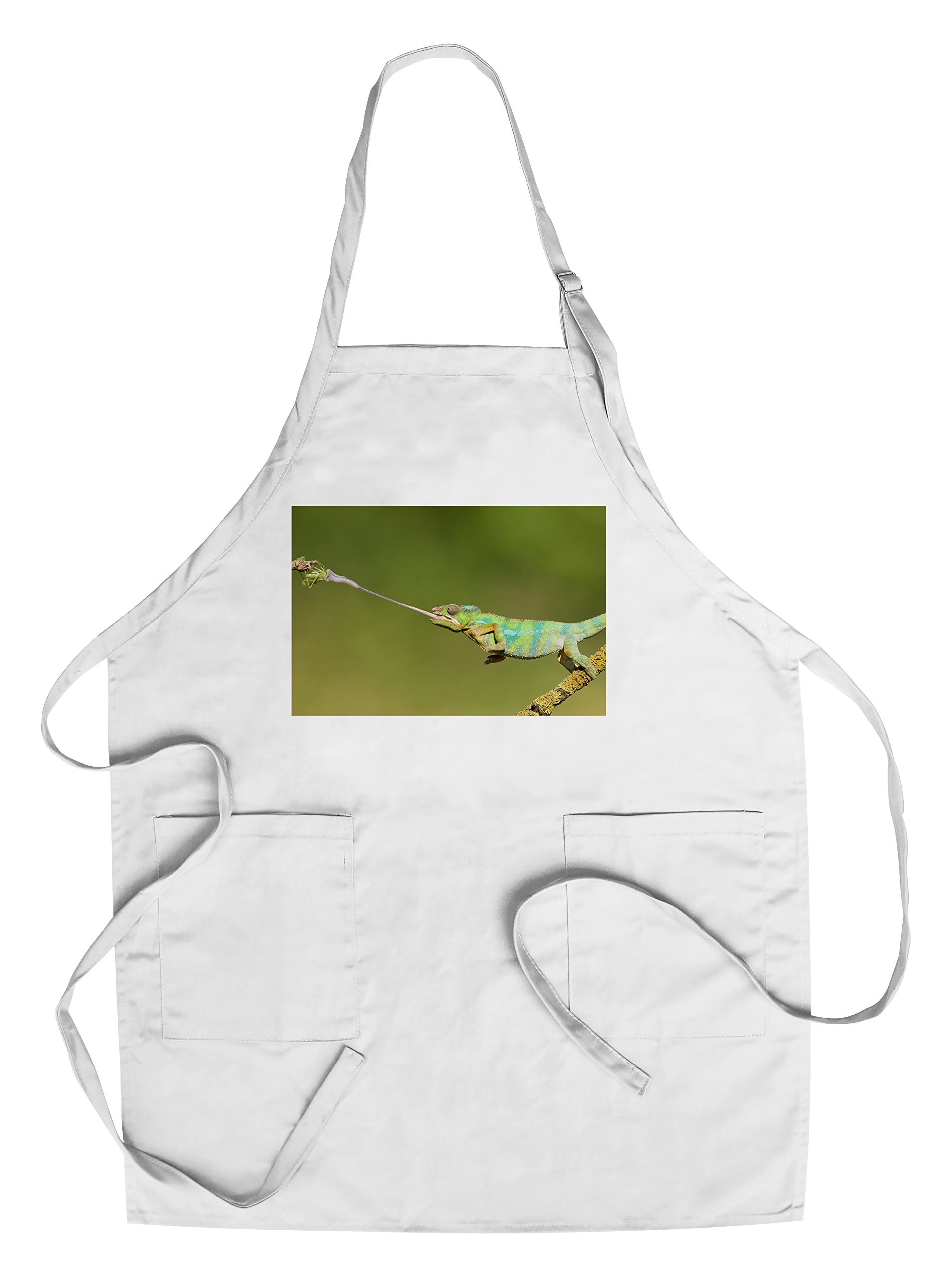 Chameleon Catching Grasshopper Cotton Canvas Apron - Unisex Kitchen Cooking Baking Grilling Apron with Pockets - Perfect for Chefs, BBQ Enthusiasts & Home Cooks