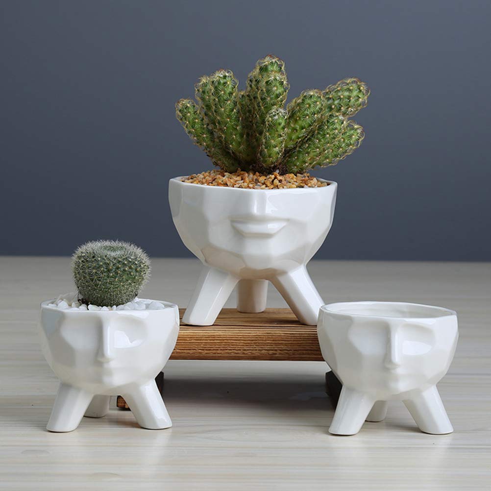 Cabilock White Ceramic Face Flower Vase - Small Desktop Planter for Succulents, Cactus & Air Plants - Indoor Decorative Plant Holder & Unique Home Office Decor