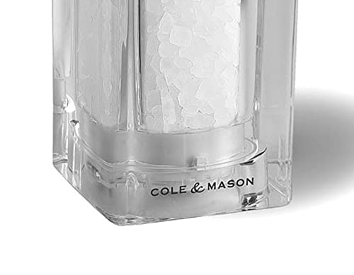 Cole & Mason H33502P Precision+ Acrylic Salt Mill - 145mm Clear Cube Design for Freshly Ground Salt | Perfect for Dining Tables, Kitchens & Gourmet Cooking
