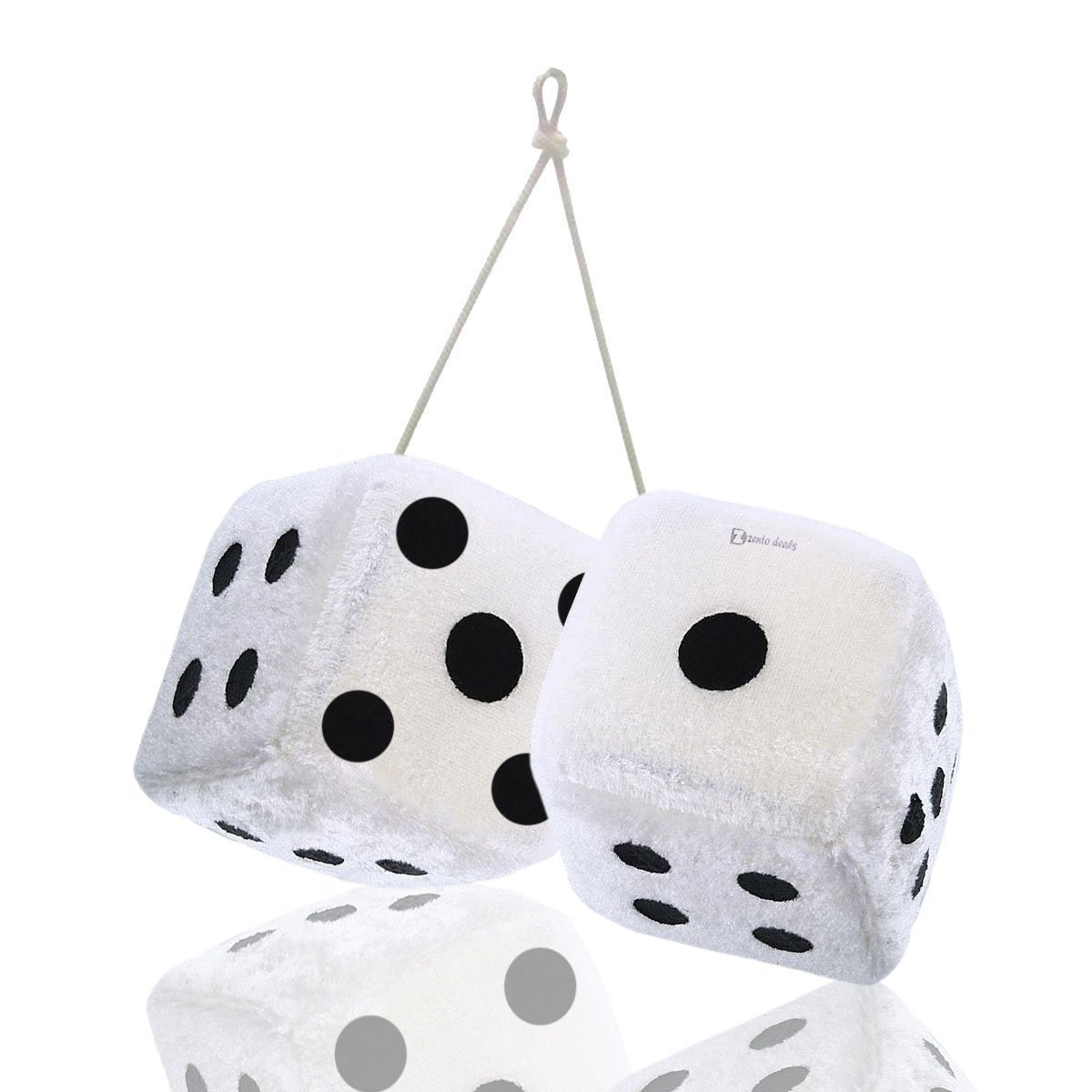 Retro Fuzzy Dice Pair - Black Dots on White Hanging Car Decor for Vintage Style & Classic Cars | Perfect for Rearview Mirror, Man Cave, or Gift Idea