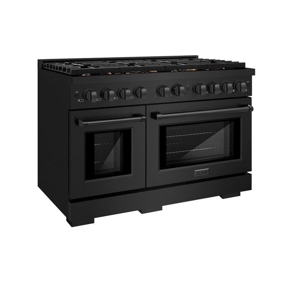 ZLINE 48-Inch 6.7 cu.ft Black Stainless Steel Dual Fuel Range with 8 Brass Burners - Professional Double Oven for Home Kitchen & Gourmet Cooking (Model SDRB BR 48) | Perfect for Baking, Roasting & Entertaining