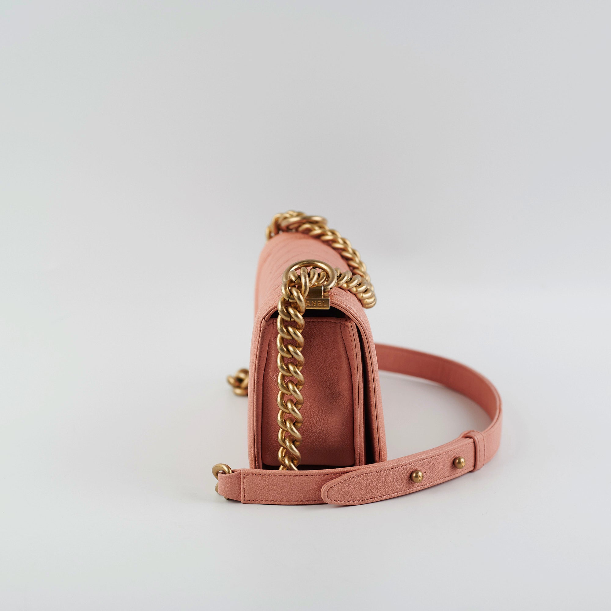 Chanel Small Boy Bag in Caviar Leather Coral Pink - Luxury Crossbody Bag for Women, Perfect for Parties & Date Nights