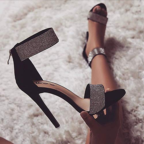 Sparkling Crystal High Heel Sandals for Women - Elegant Apricot & Black Diamond Design - Perfect for Weddings, Parties & Special Occasions