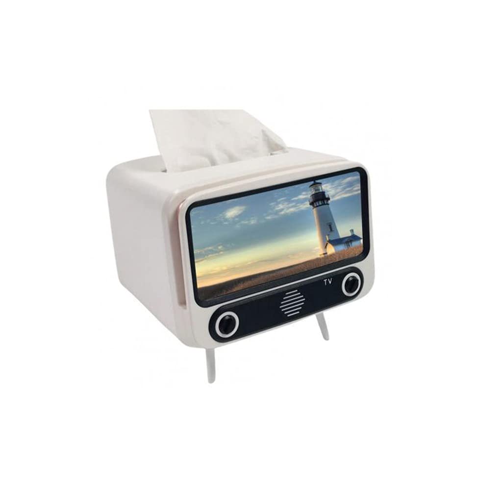 Creative 2-in-1 TV Tissue Box & Retro Phone Holder - Multifunctional Desktop Organizer with Paper Dispenser & Mobile Phone Stand (White) - Perfect for Living Room, Bedroom & Office Decor
