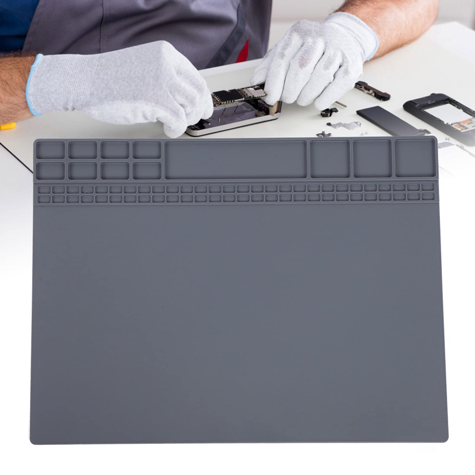 Heat Resistant Repair Pad - Non-Slip Soldering Mat for Electronics, Computers & Phones - Durable Desk Mat for Solder Station (Grey) - Perfect for DIY Repairs, Tech Work & Crafting Projects