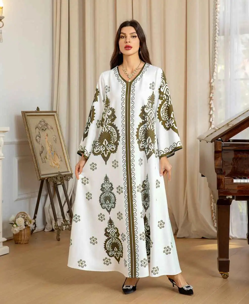 Elegant Muslim Women's Caftan Dress with Beads & Rhinestones for Eid Celebration - Perfect for Holiday Parties, Wedding Guest Outfits & Special Occasions