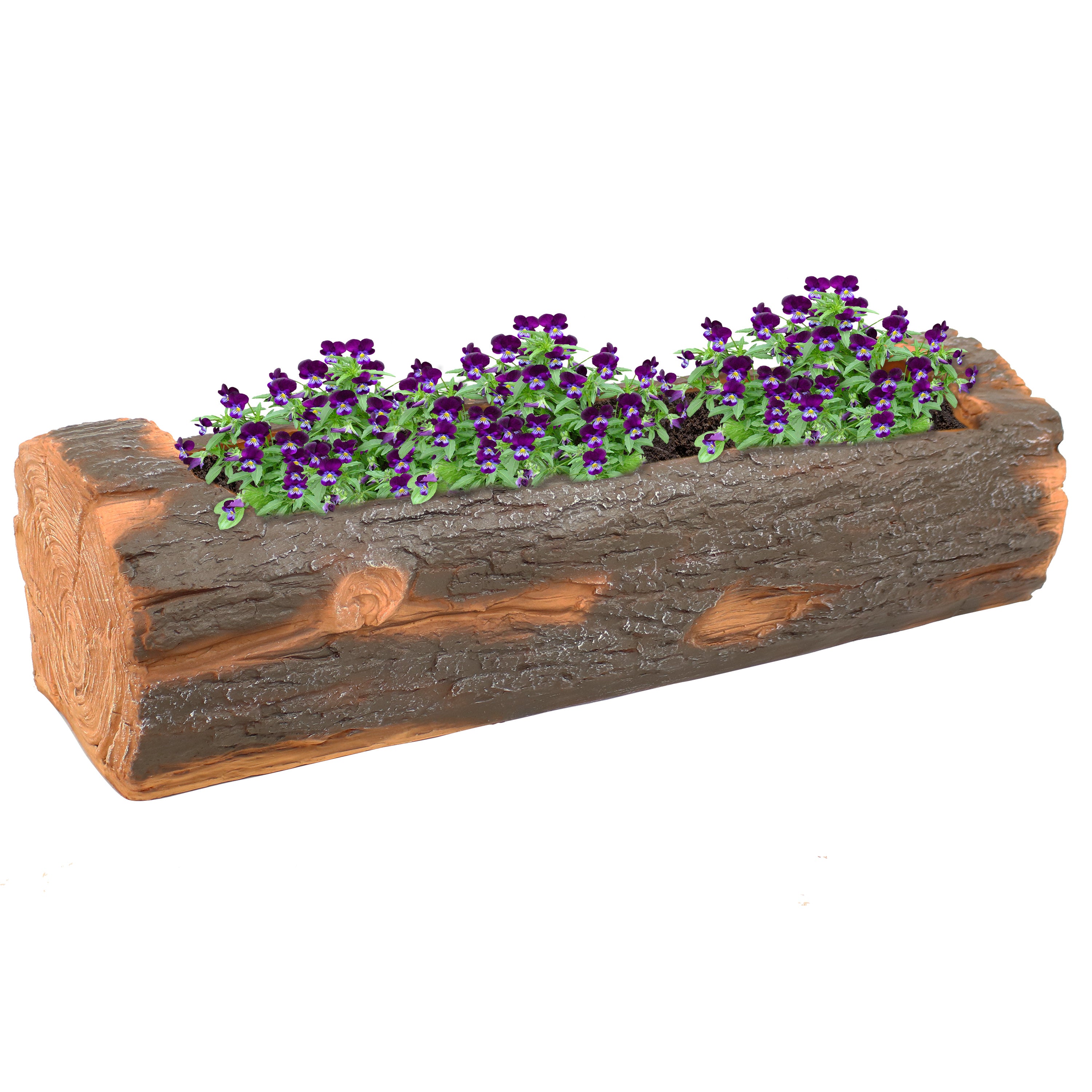 Rustic Polyresin Log Flower Pot Planter for Outdoor Garden Decor - 35 Inch Large Planter for Patio, Yard, and Landscape Design