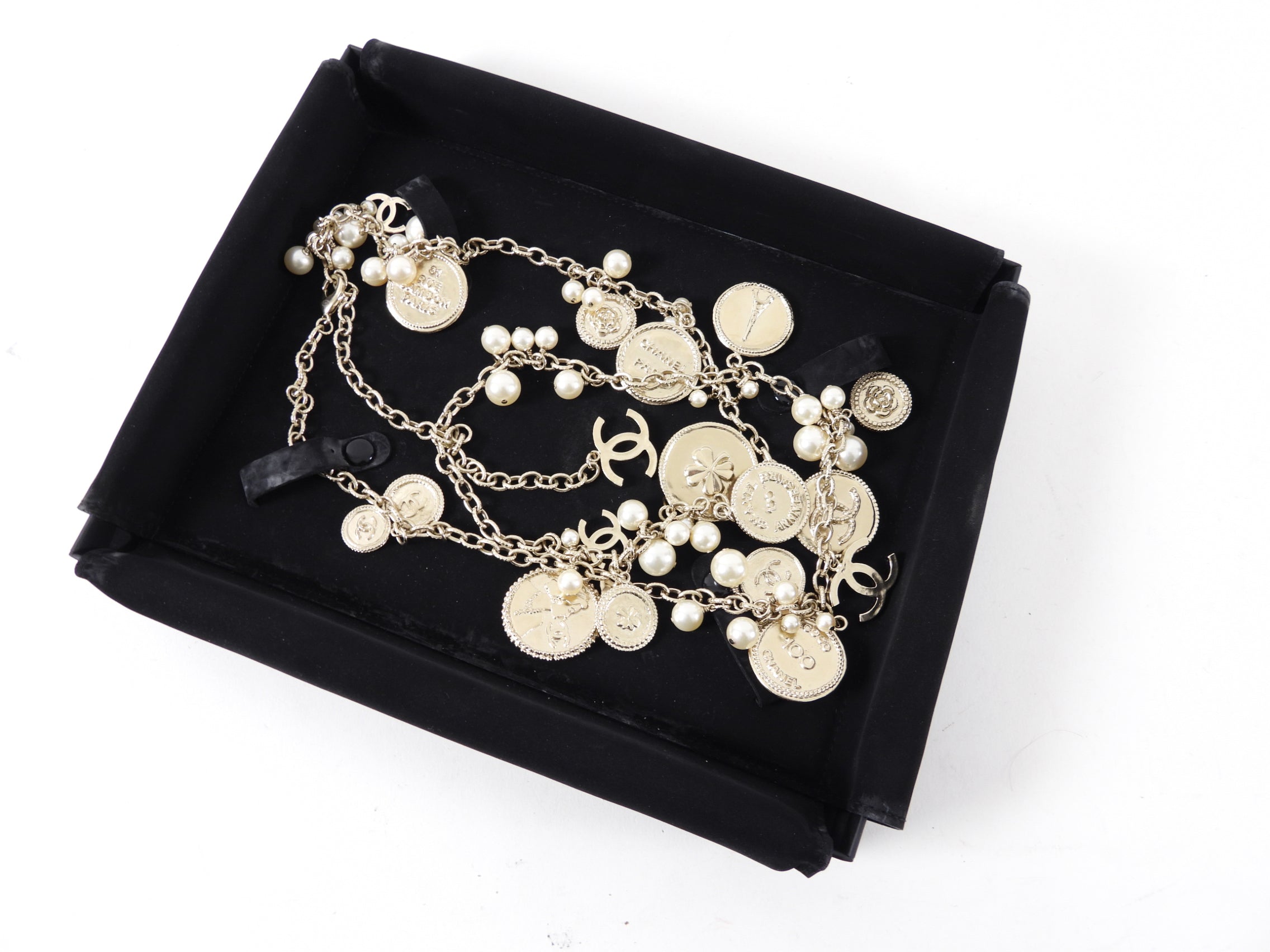 Chanel 14P 100th Anniversary Gold Coin Pearl Long Necklace for Women - Vintage Luxury Jewelry Gift for Anniversary, Birthday & Special Occasions