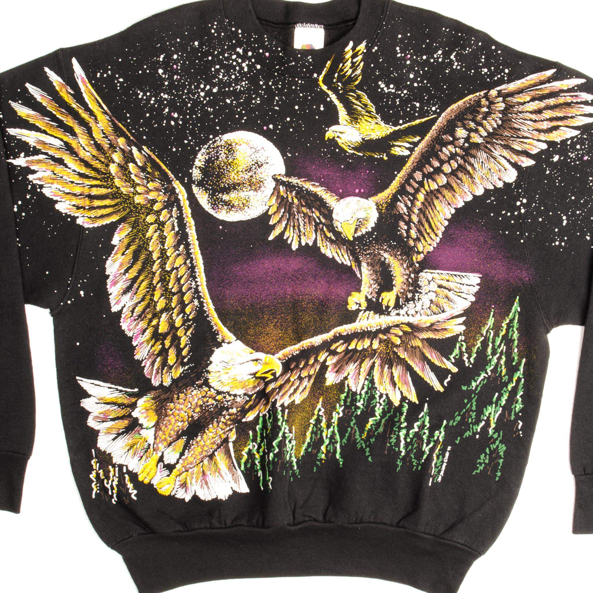 Vintage 1994 Bald Eagles All Over Print Sweatshirt - Large Size | Retro American Flag Graphic Hoodie for Men & Women | Perfect for 4th of July, Patriotic Events & Casual Wear