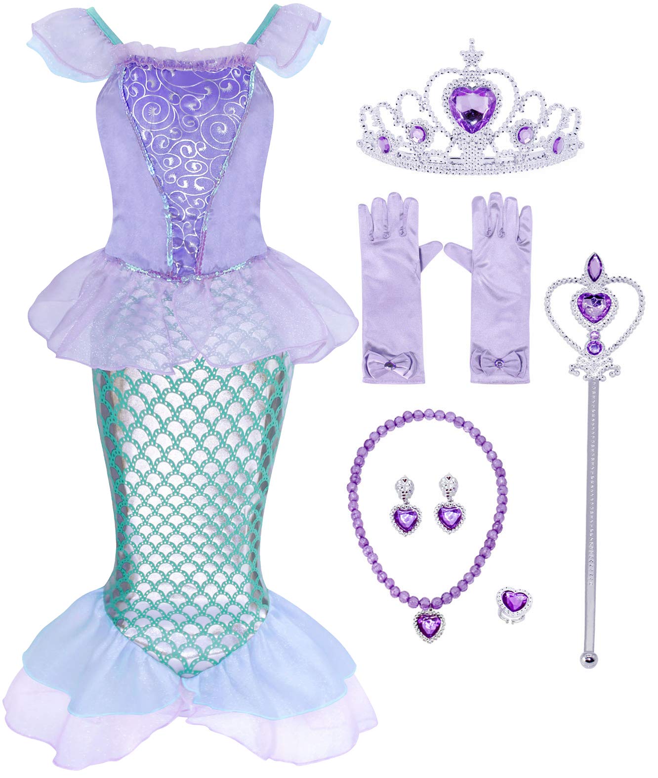 Cotrio Mermaid Princess Dress for Girls - Sparkly Birthday Party Costume, Halloween Outfit & Cosplay Clothes | Perfect for Dress-Up, Themed Parties & Underwater Fantasy Play