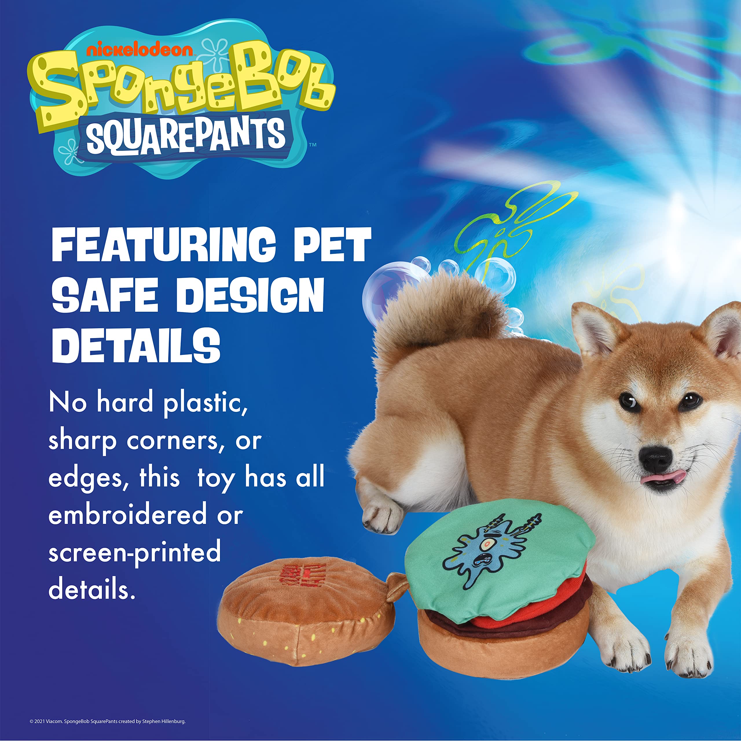 SpongeBob SquarePants Krabby Patty Crinkle Plush Dog Toy with Squeaker - 7 Inch Soft Interactive Puppy Chew Toy for Small & Medium Dogs - Perfect for Playtime, Training Rewards & SpongeBob Fans Gift