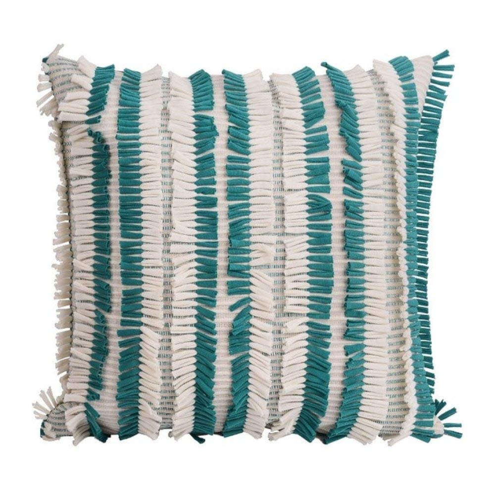 SDCVRE Floral Square Cushion Cover with Tassels - Brown, Pink, Blue, Yellow Stripe Twill Pillow Case - 45x45cm for Sofa, Bed, Living Room Home Decoration