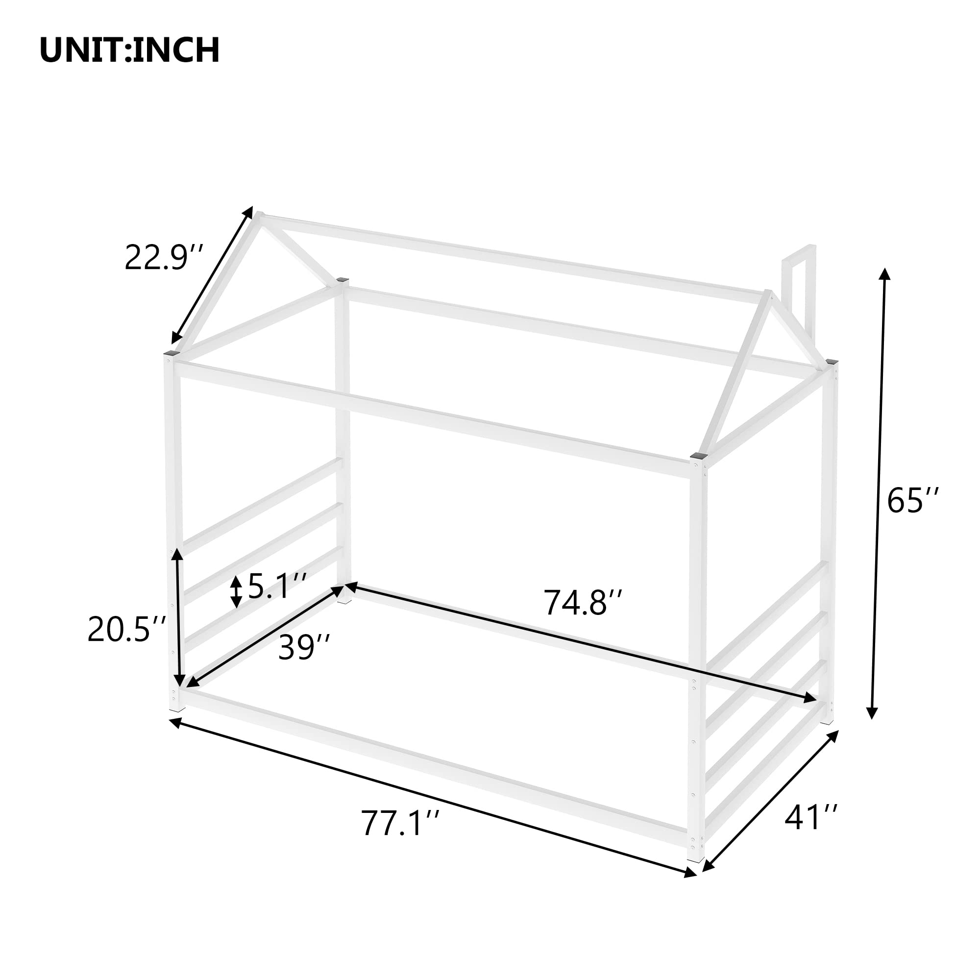 Montessori Floor Bed Frame for Kids - Twin Size Metal House Bed with Roof, White | Toddler Bed for Boys & Girls | No Box Spring Needed | Perfect for Montessori Bedrooms, Playrooms & Kids' Sleep Space