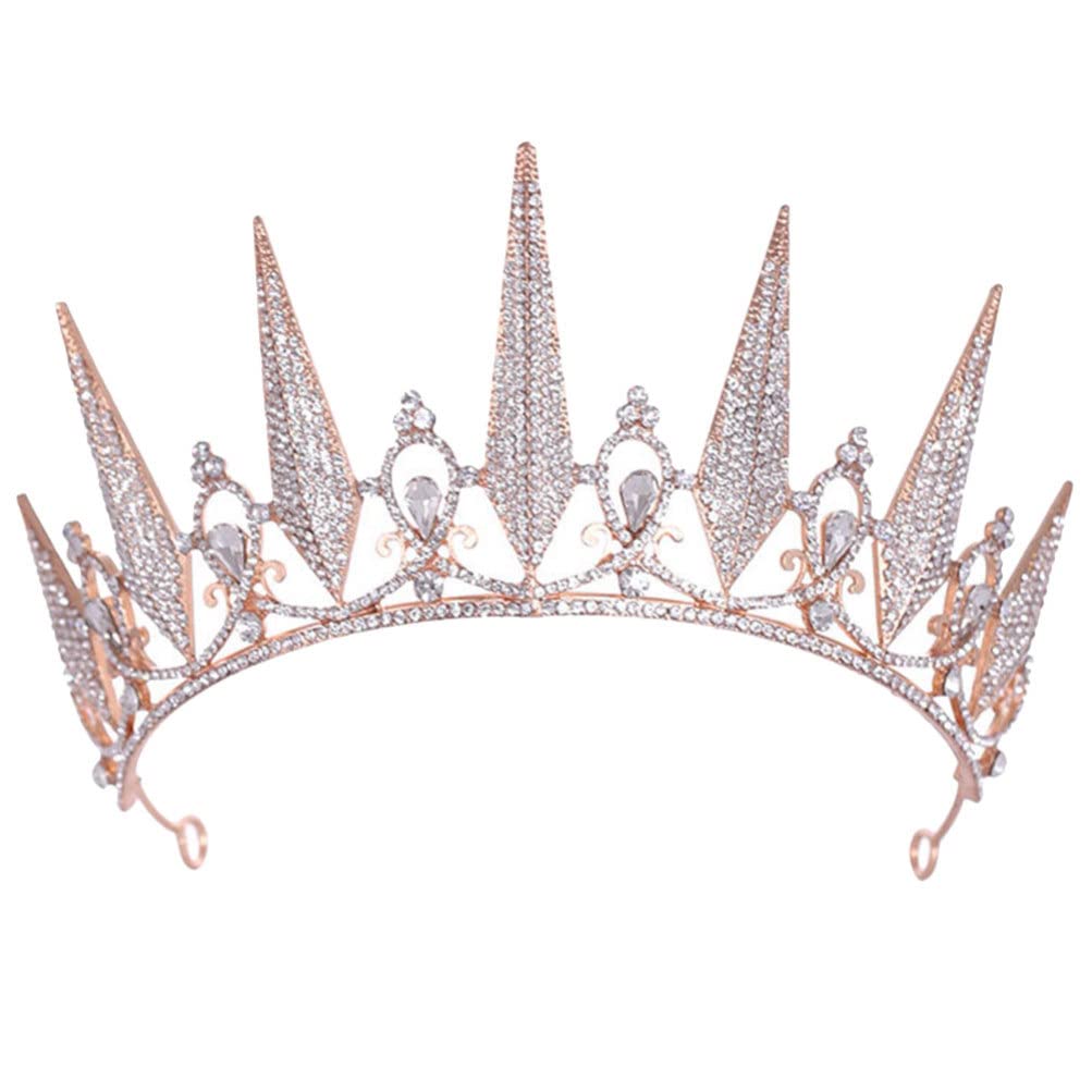 FRCOLOR Rose Gold Rhinestone Tiara - Elegant Bridal Wedding Crown for Women, Vintage Alloy Headpiece for Brides, Birthday Girls & Fairy-Themed Parties | Perfect for Weddings, Birthdays, and Special Occasions