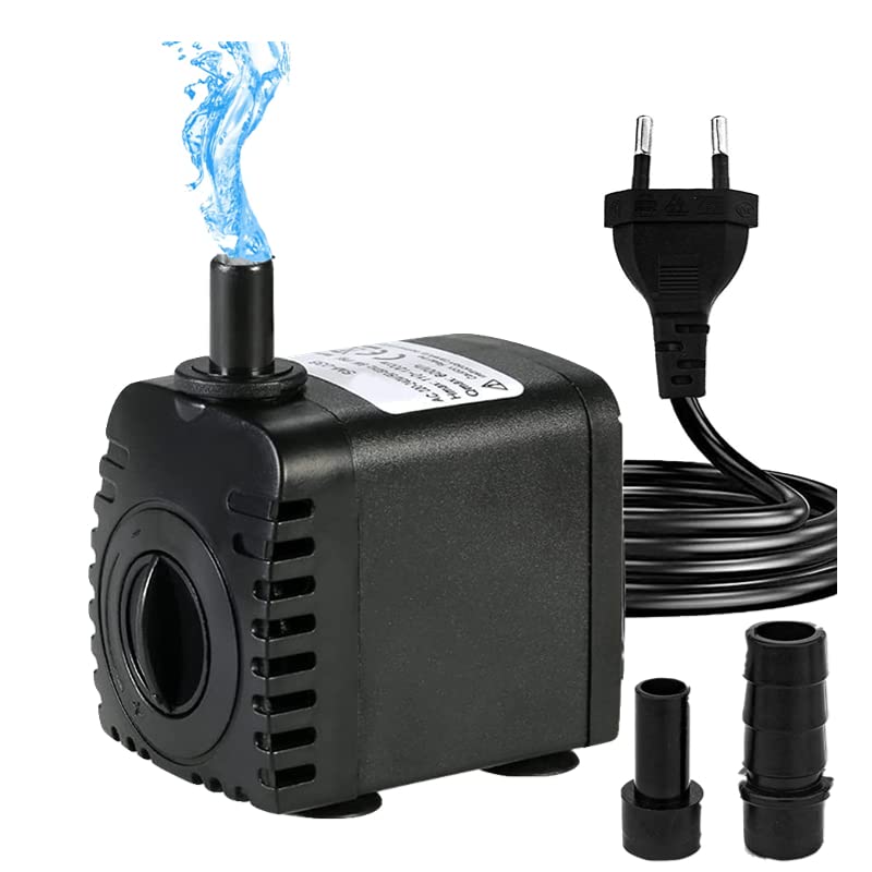 600L/H 8W Ultra Quiet Submersible Water Pump with 2 Nozzles, AC220-240V Mini Water Pump for Aquarium, Tabletop Fountains, Pond Water Gardens & Hydroponic Systems - Perfect for Indoor/Outdoor Water Features & Plant Cultivation