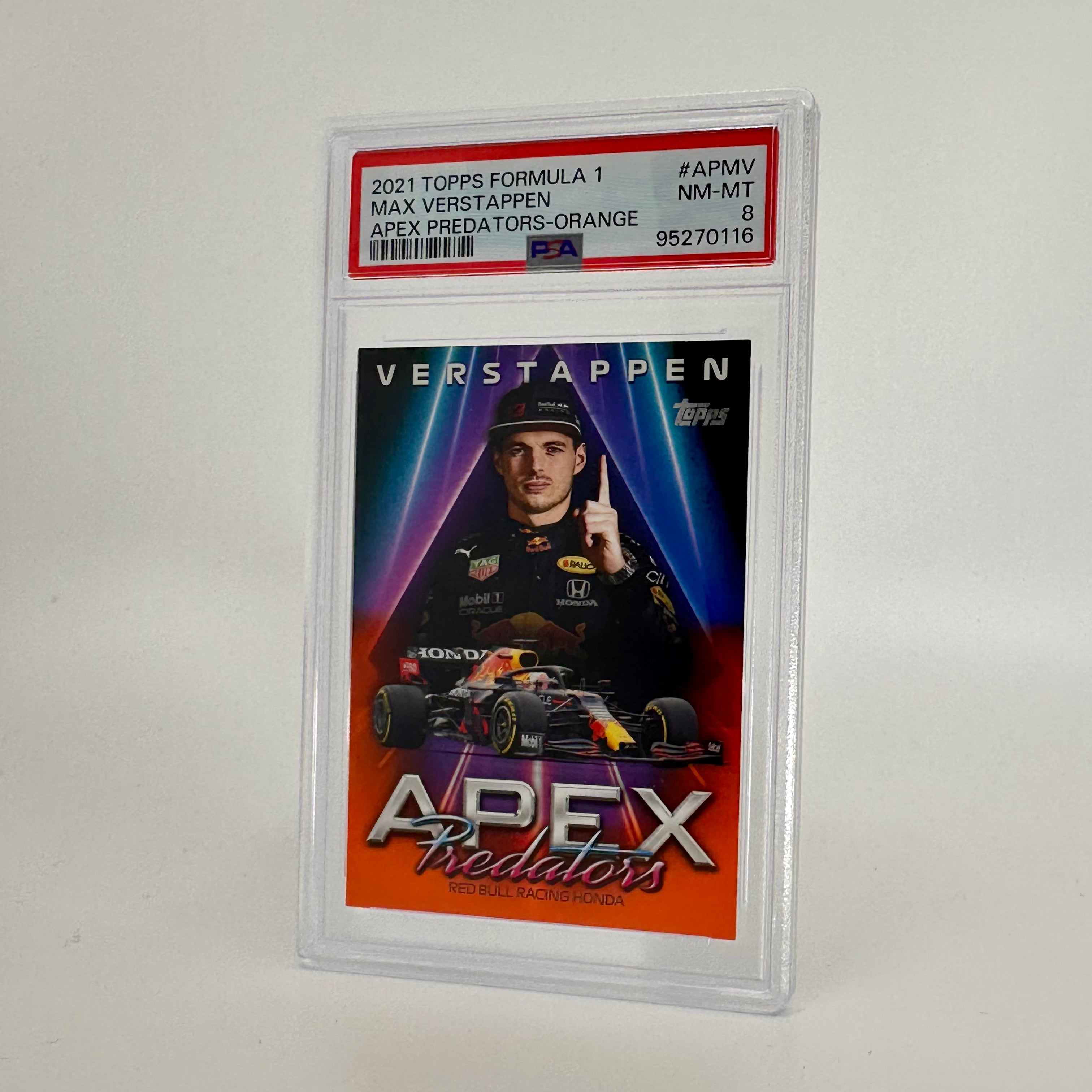 PSA 8 Graded 25/25 Orange Max Verstappen #APMV 2021 Formula 1 Apex Predators Trading Card - Perfect for F1 Collectors and Racing Memorabilia Enthusiasts