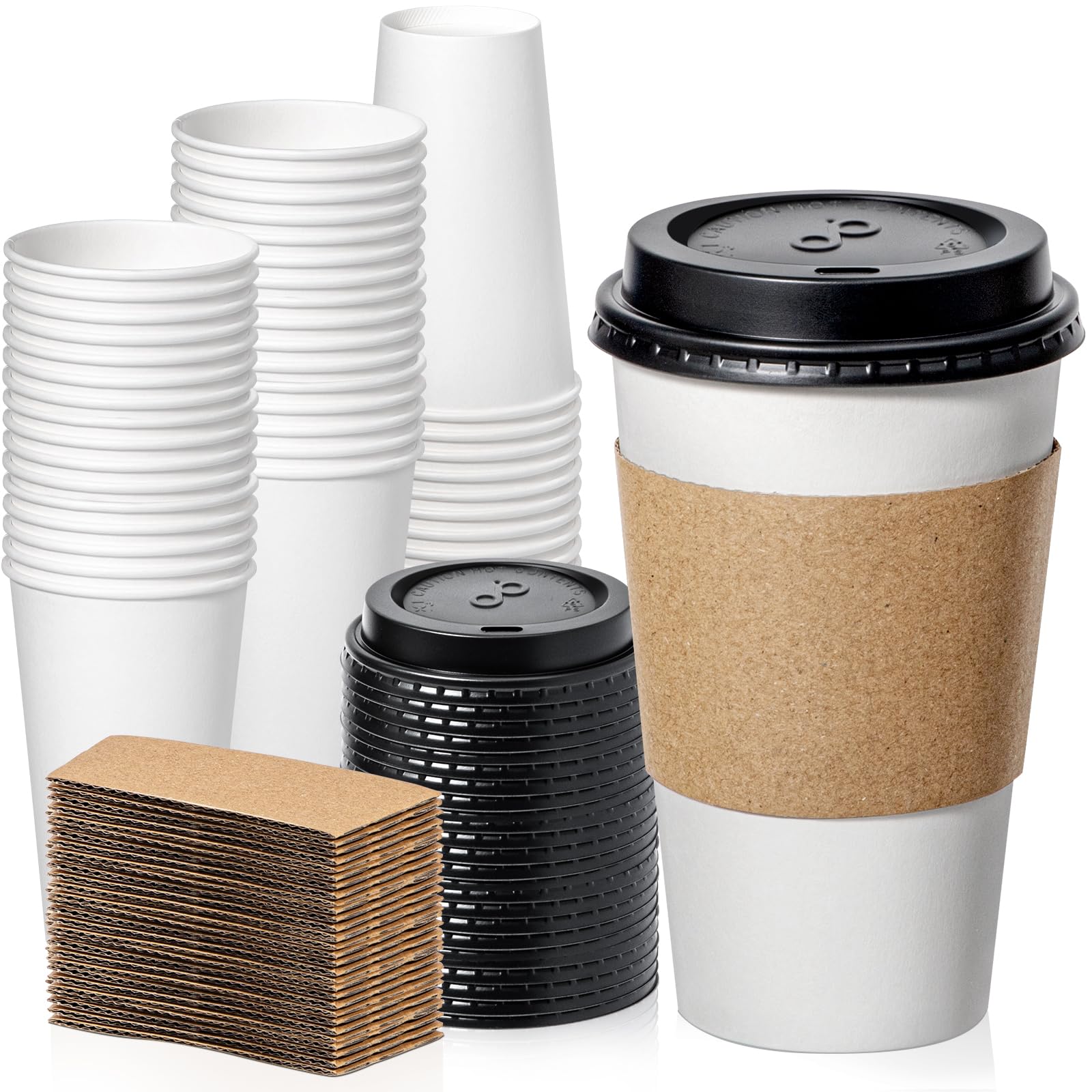 500 Pack 16oz Disposable Coffee Cups with Lids & Sleeves - Leak Proof To-Go Paper Cups for Hot Beverages | Durable Eco-Friendly Coffee Cups for Home, Office, Cafes & Parties | Perfect for Morning Coffee, Office Breaks & Social Gatherings