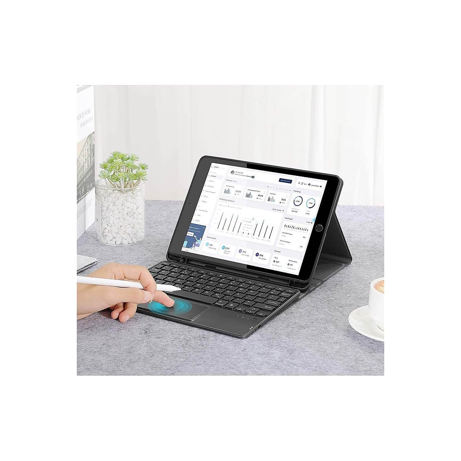 SaharaCase Shockproof Bluetooth Keyboard Case with Mouse Pad for Apple iPad 10.2 Inch (9th Generation 2021) - Heavy Duty Rugged Protection, Anti-Slip Design & Integrated Kickstand - Black | Perfect for Work, Travel & Outdoor Use