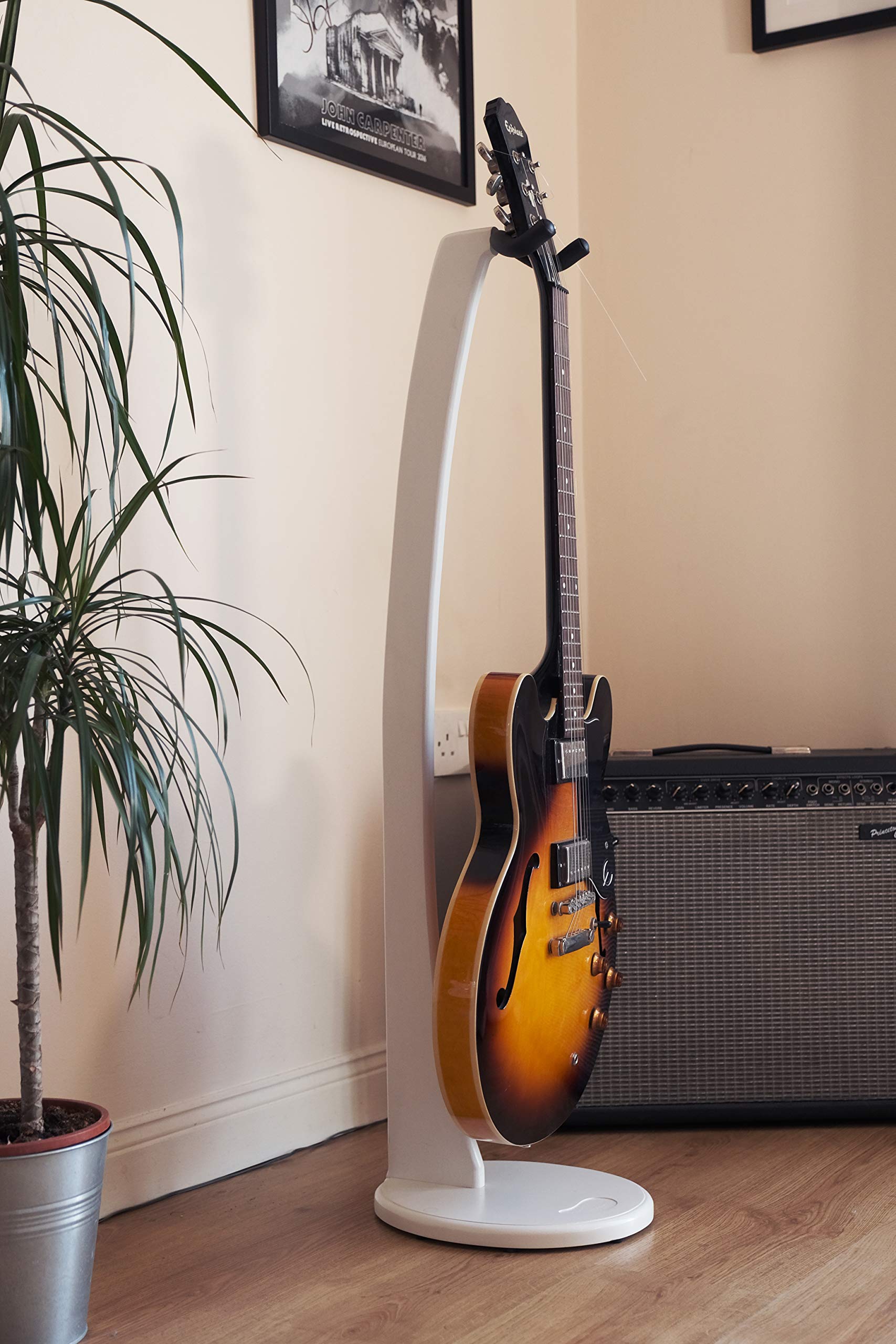 Premium Ruach GS-1 Wooden Guitar Stand - Universal Holder for Acoustic & Electric Guitars (White) - Perfect for Home, Studio & Stage Use