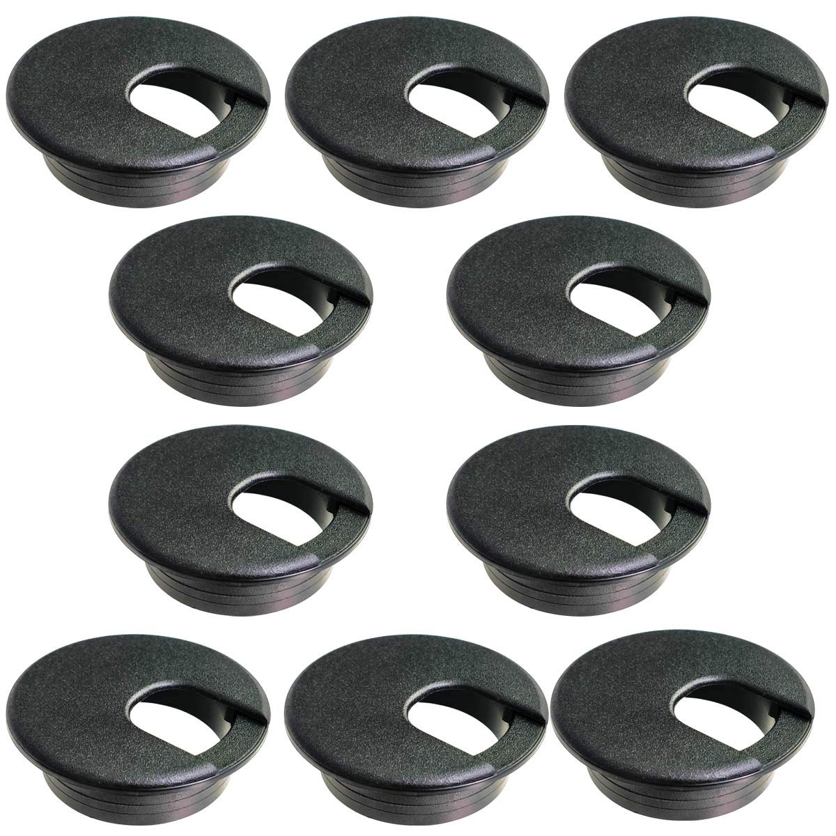 2 Inch Black Plastic Desk Grommet Covers - Pack of 10 for Wire and Cable Management on Office Computer Desks | Perfect for Home Office, Workstation, and Conference Room Organization