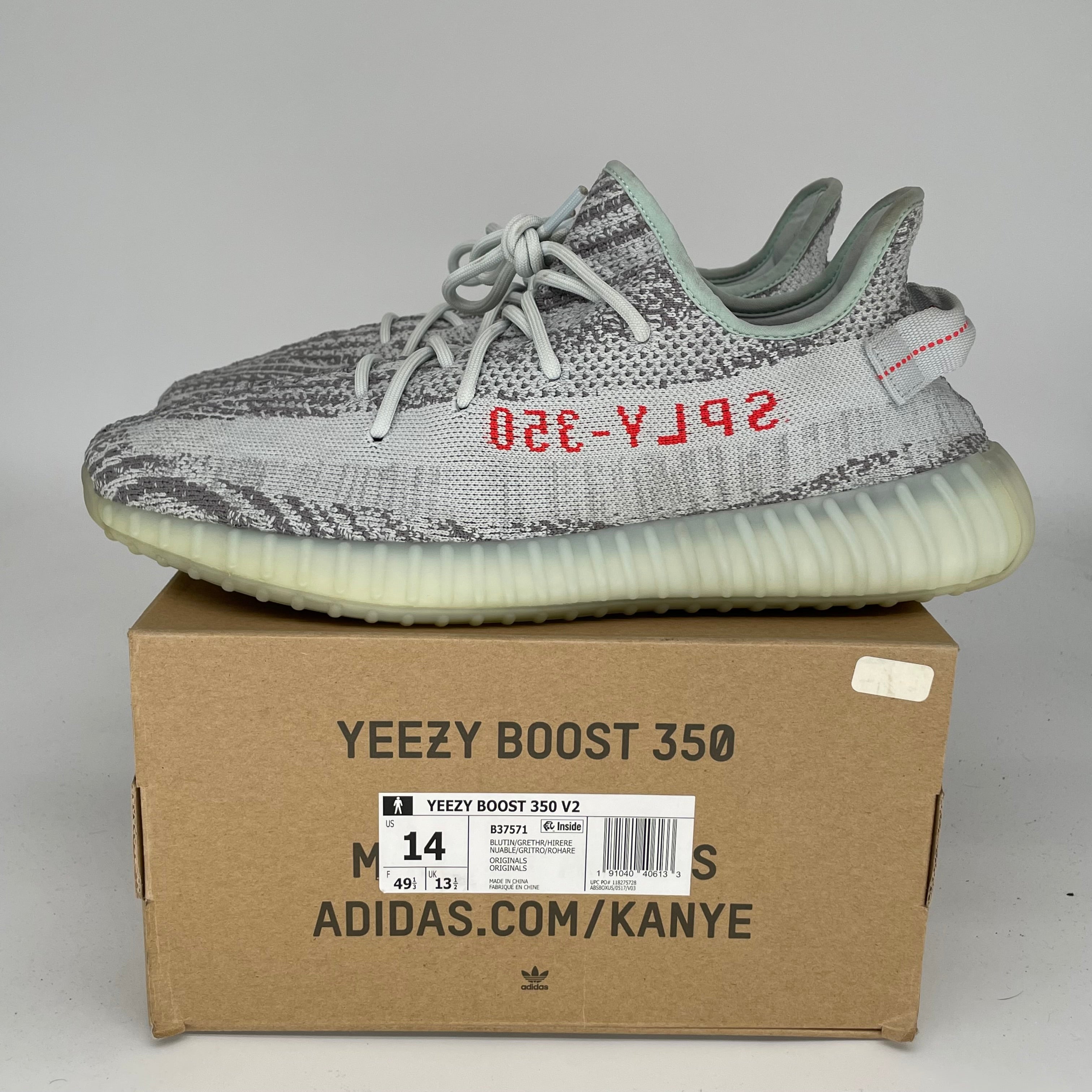 Adidas Yeezy Boost 350 V2 Blue Tint Sneakers - Men's Size 14 [B37571] | Comfortable Running Shoes for Casual Wear & Street Style