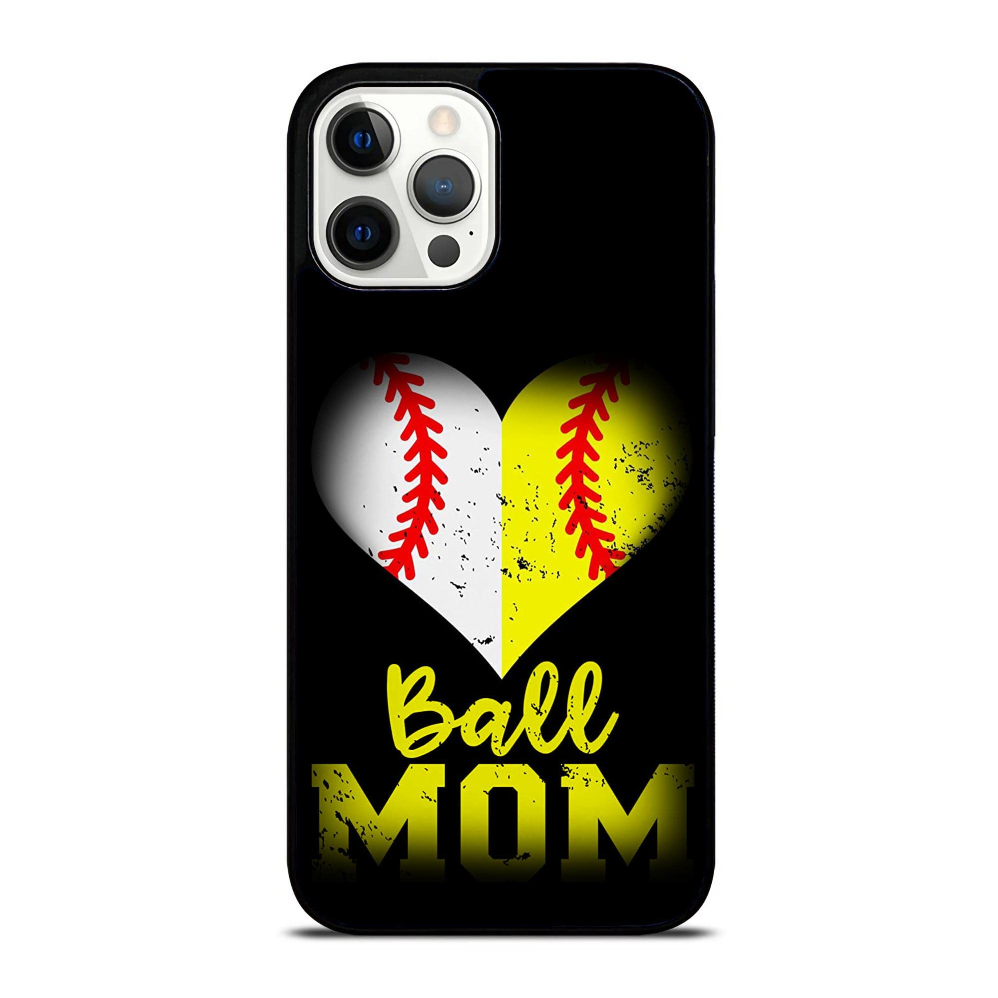 Funny Baseball Softball Mom Heart Ball iPhone Case - Compatible with iPhone 14/13/12/11/X/XS/XR/8/7/6/6s Plus/Mini/Pro/Max - Perfect Gift for Sports Moms & Game Day Enthusiasts
