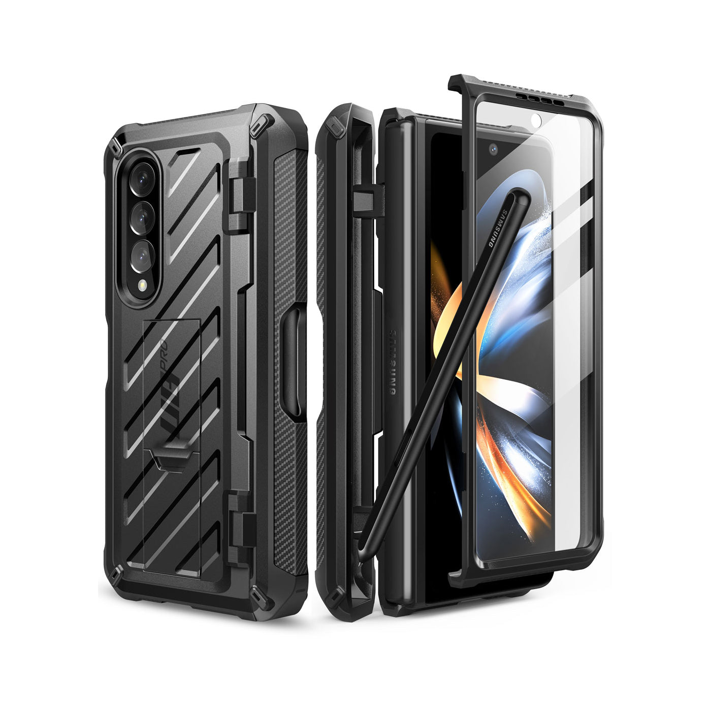 Samsung Galaxy Z Fold4 Unicorn Beetle PRO Rugged Protective Case with S Pen Holder - Shockproof & Scratch Resistant Cover for Work, Travel & Outdoor Activities (Black)